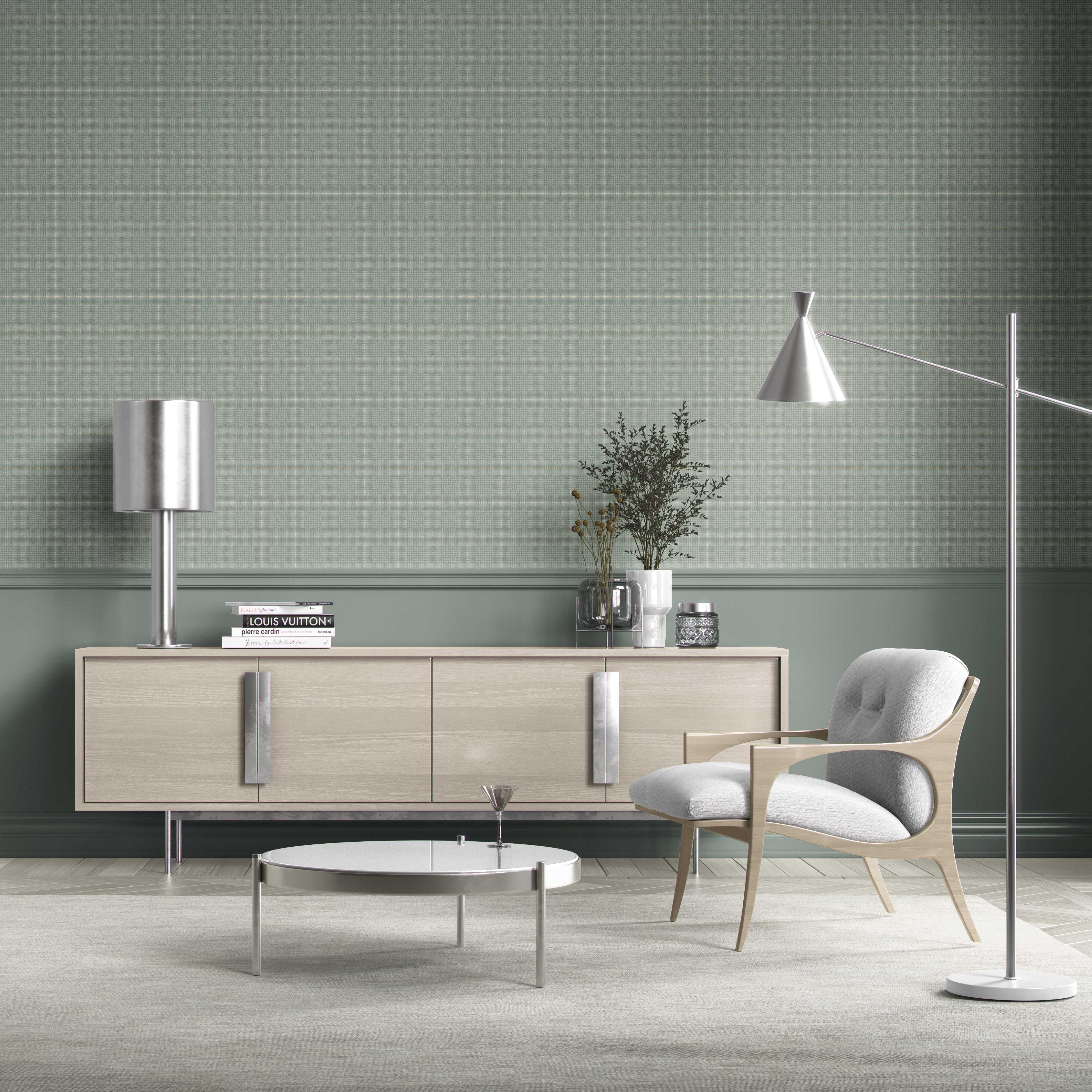 Textured Check/ Geometric Kitchen Wallpaper Sample (Sage Green)