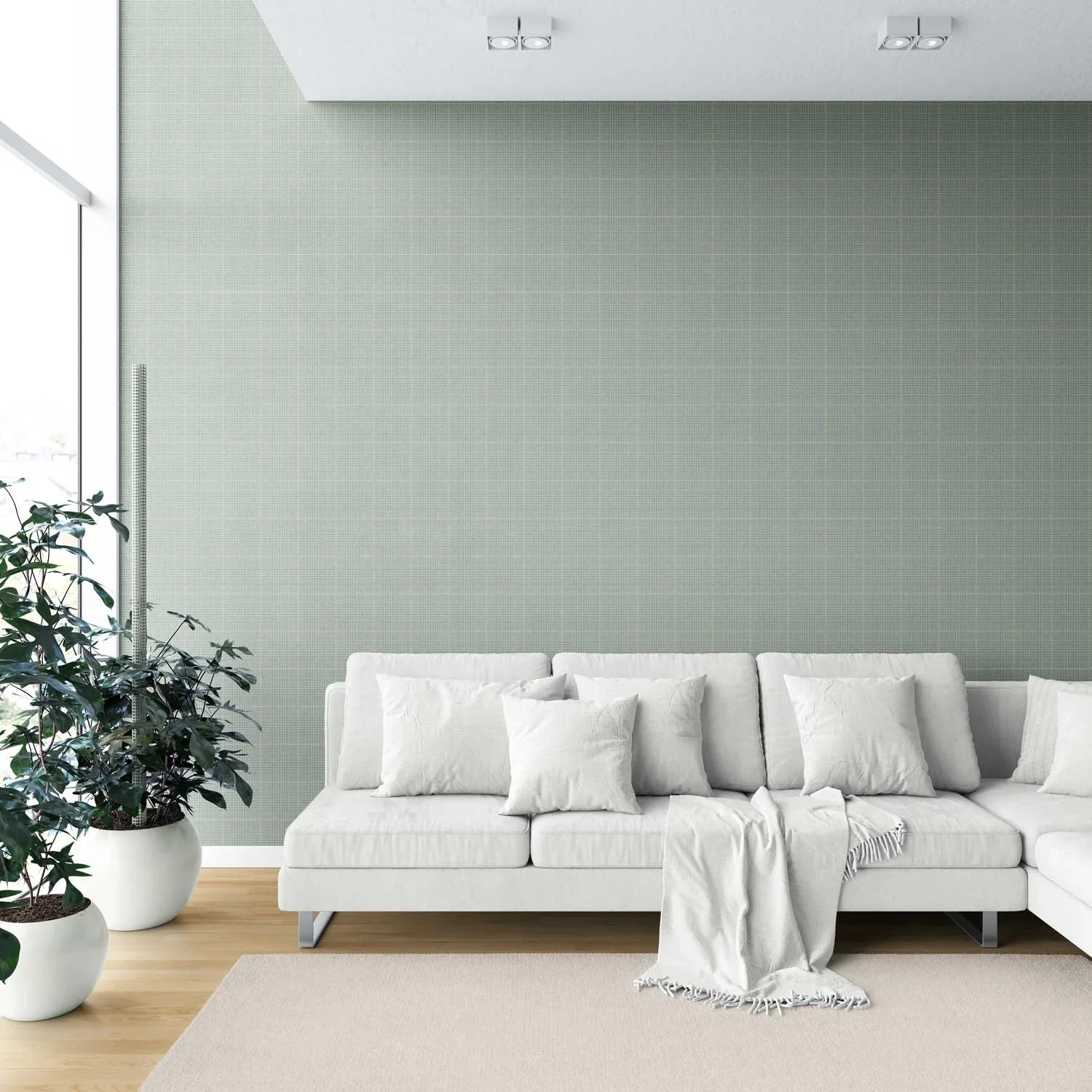 Textured Check/ Geometric Shower Toilet Wallpaper Sample (Sage Green)