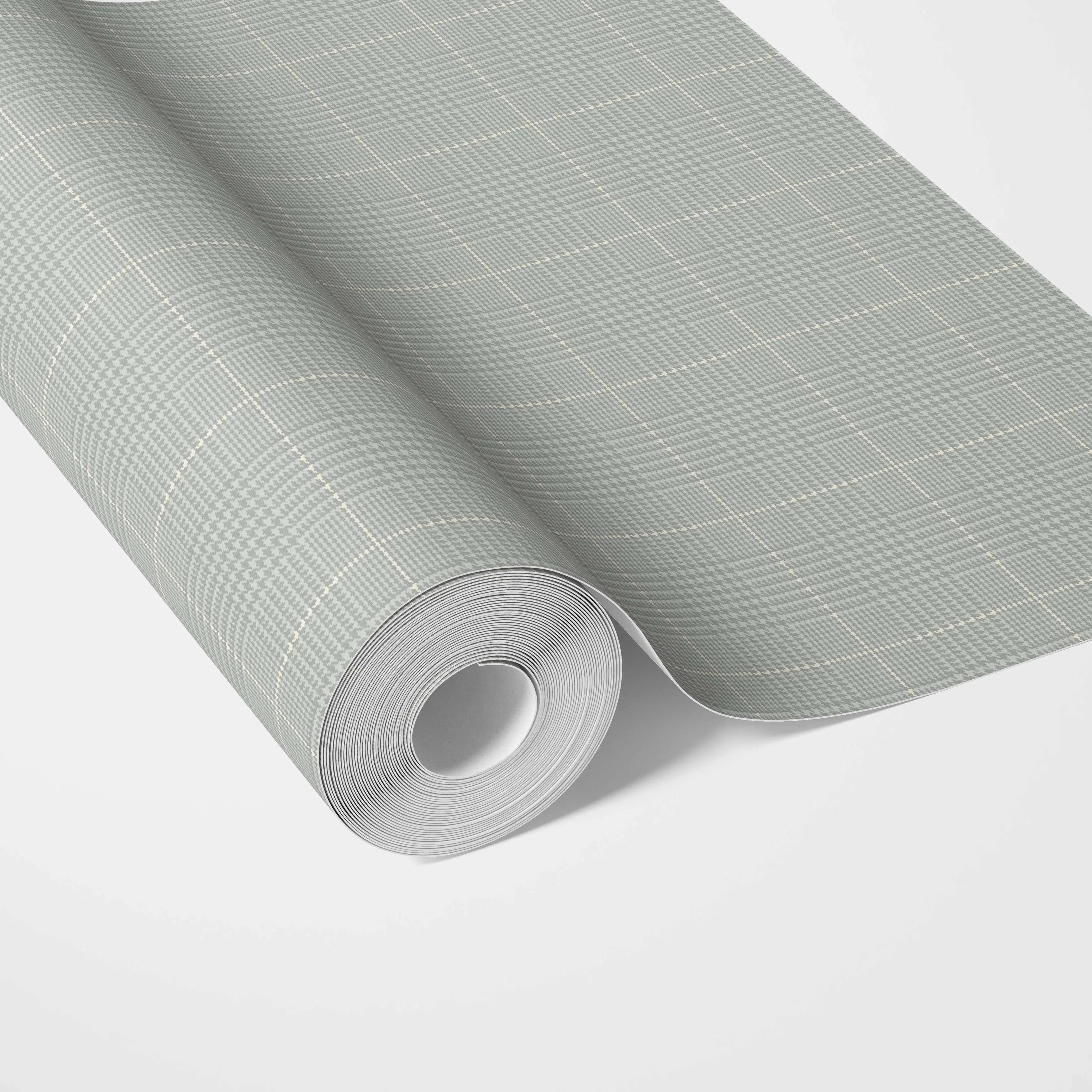 Neutral Textured Check/ Geometric Traditional Wallpaper Sample (Sage Grey)