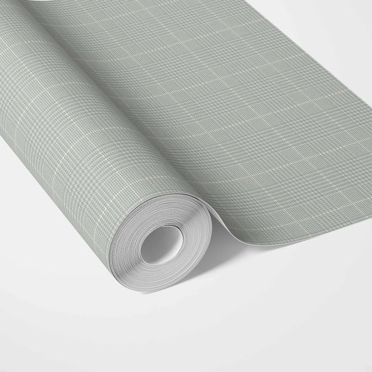 Neutral Textured Check/ Geometric Traditional Wallpaper Sample (Sage Grey)