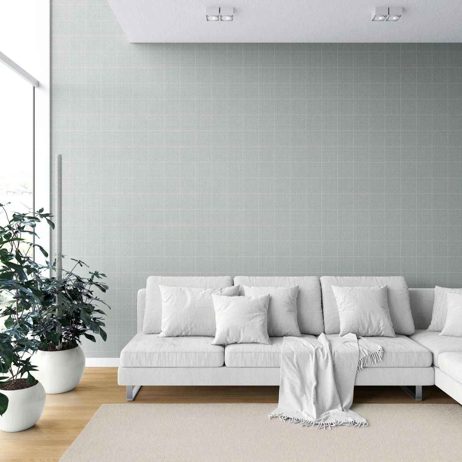 Neutral Textured Check/ Geometric Shower Toilet Wallpaper Sample (Sage Grey)