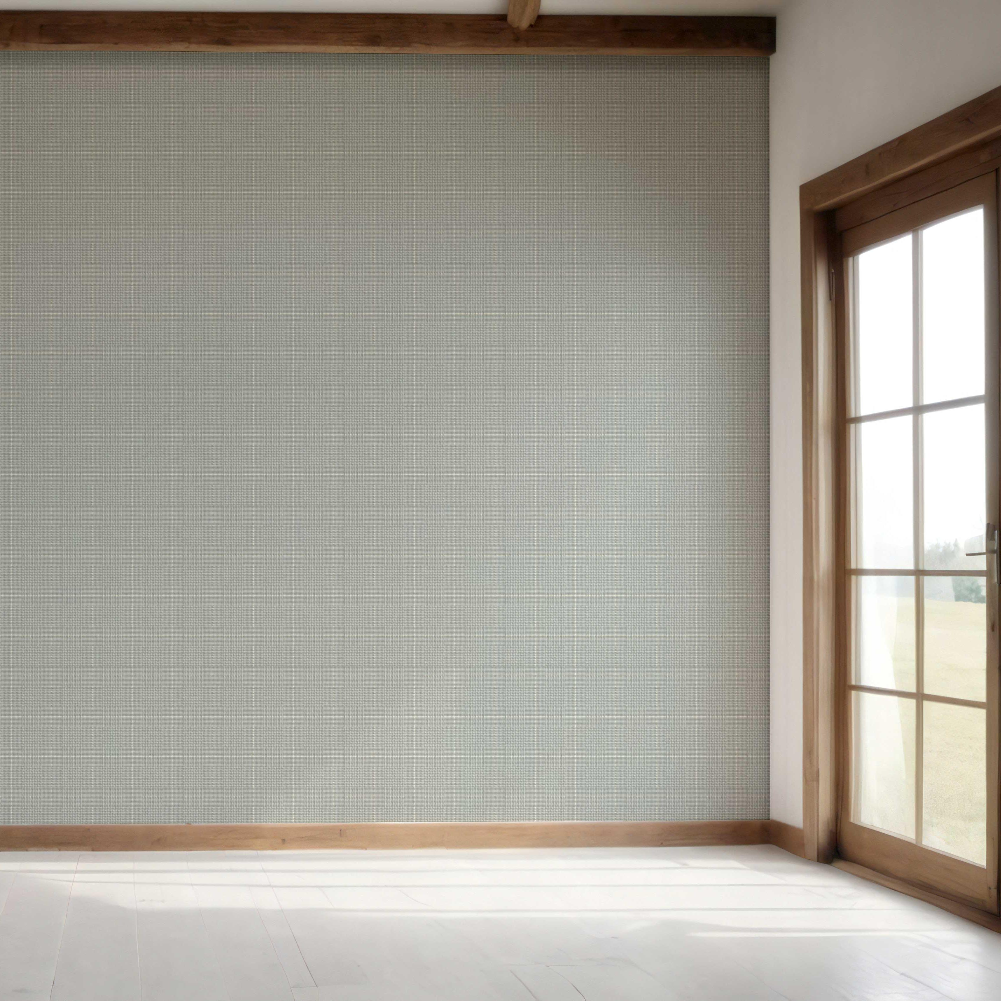 Neutral Textured Check/ Geometric Bedroom Wallpaper Sample (Sage Grey)
