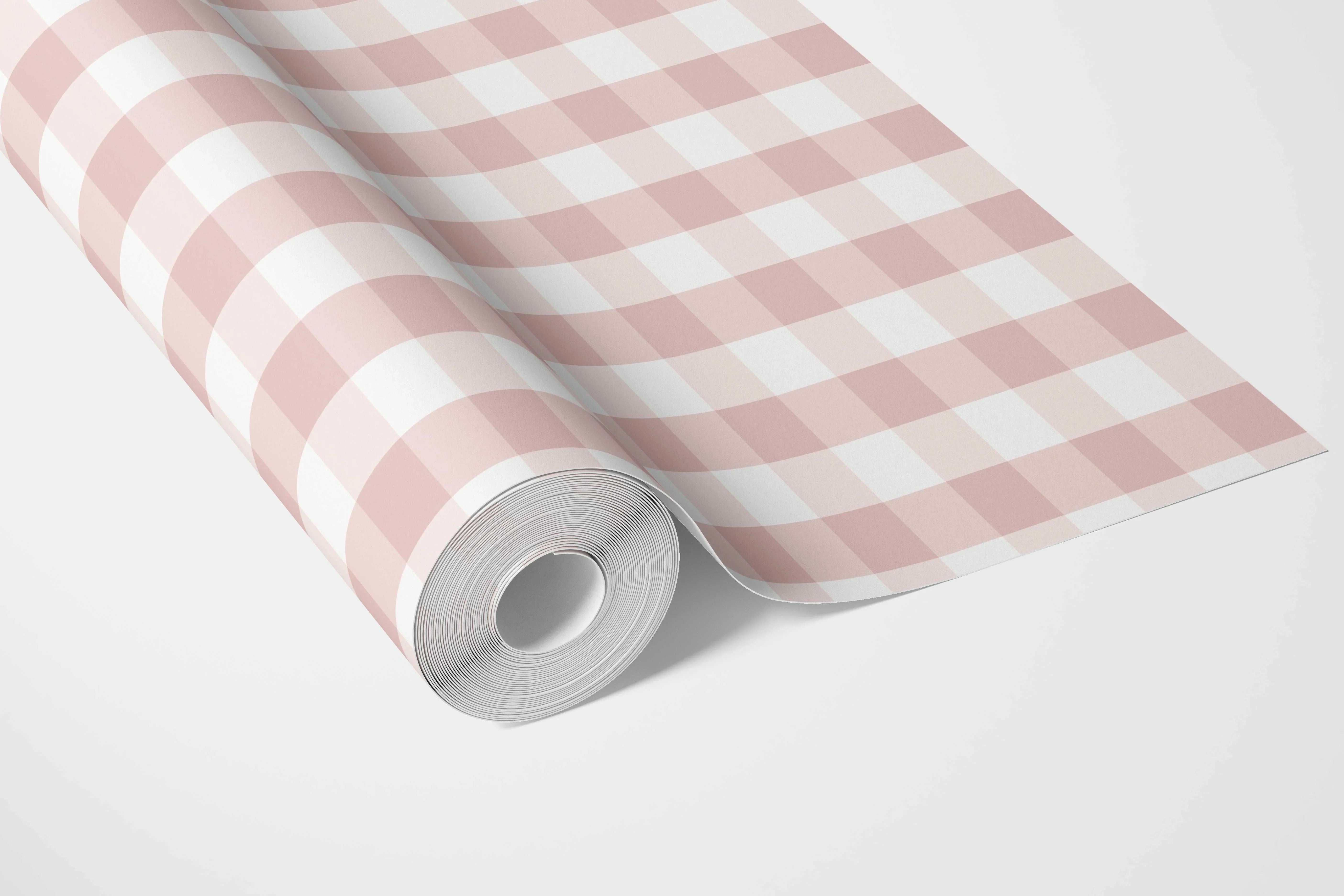Geometric Gingham Bathroom Wallpaper Sample (Pink)