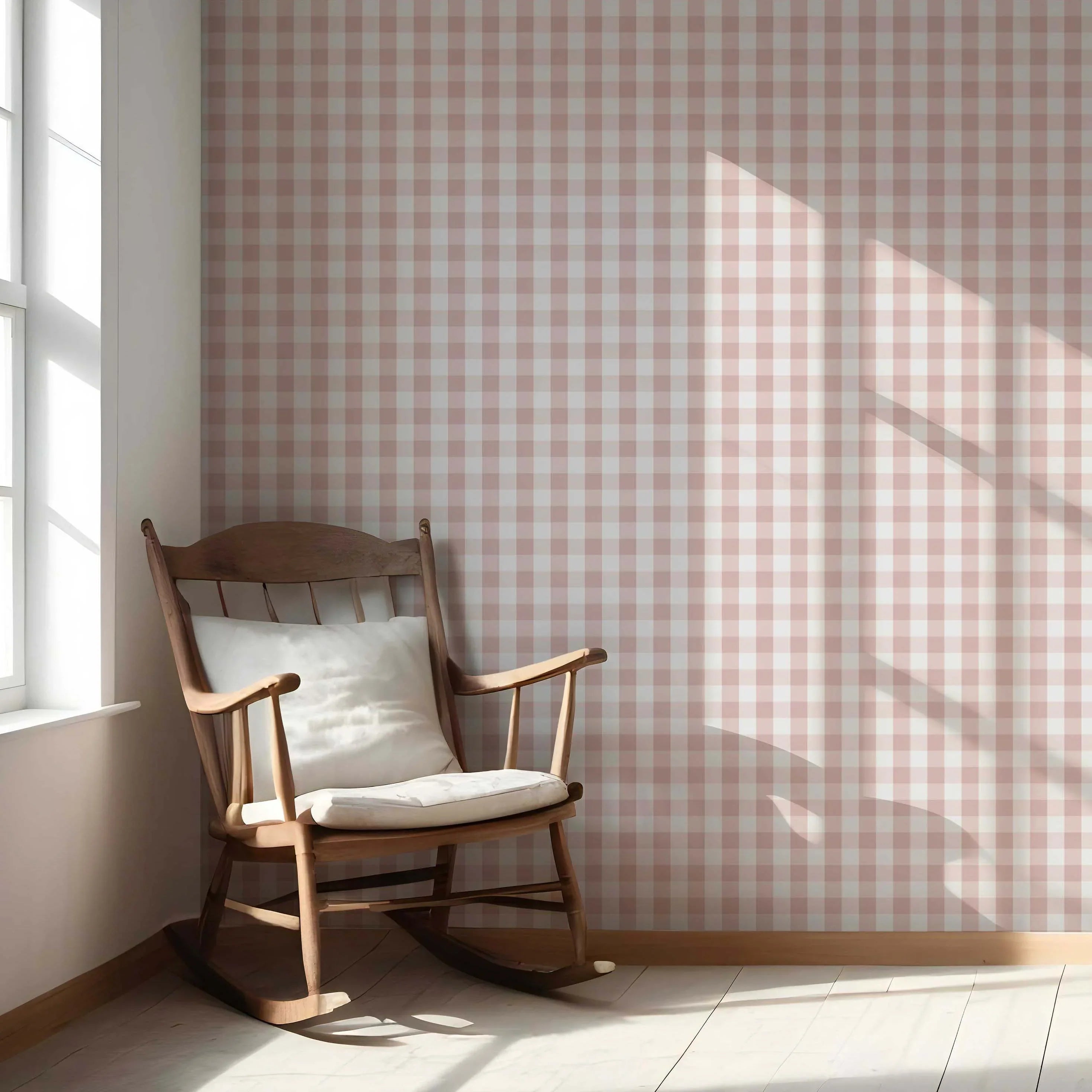 Geometric Gingham Nursery Wallpaper Sample (Pink)