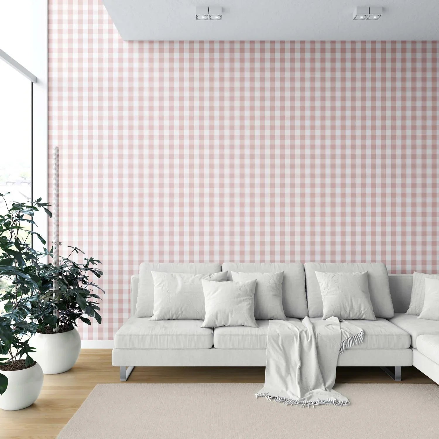 Geometric Gingham Shower Toilet Wallpaper Sample (Pink)