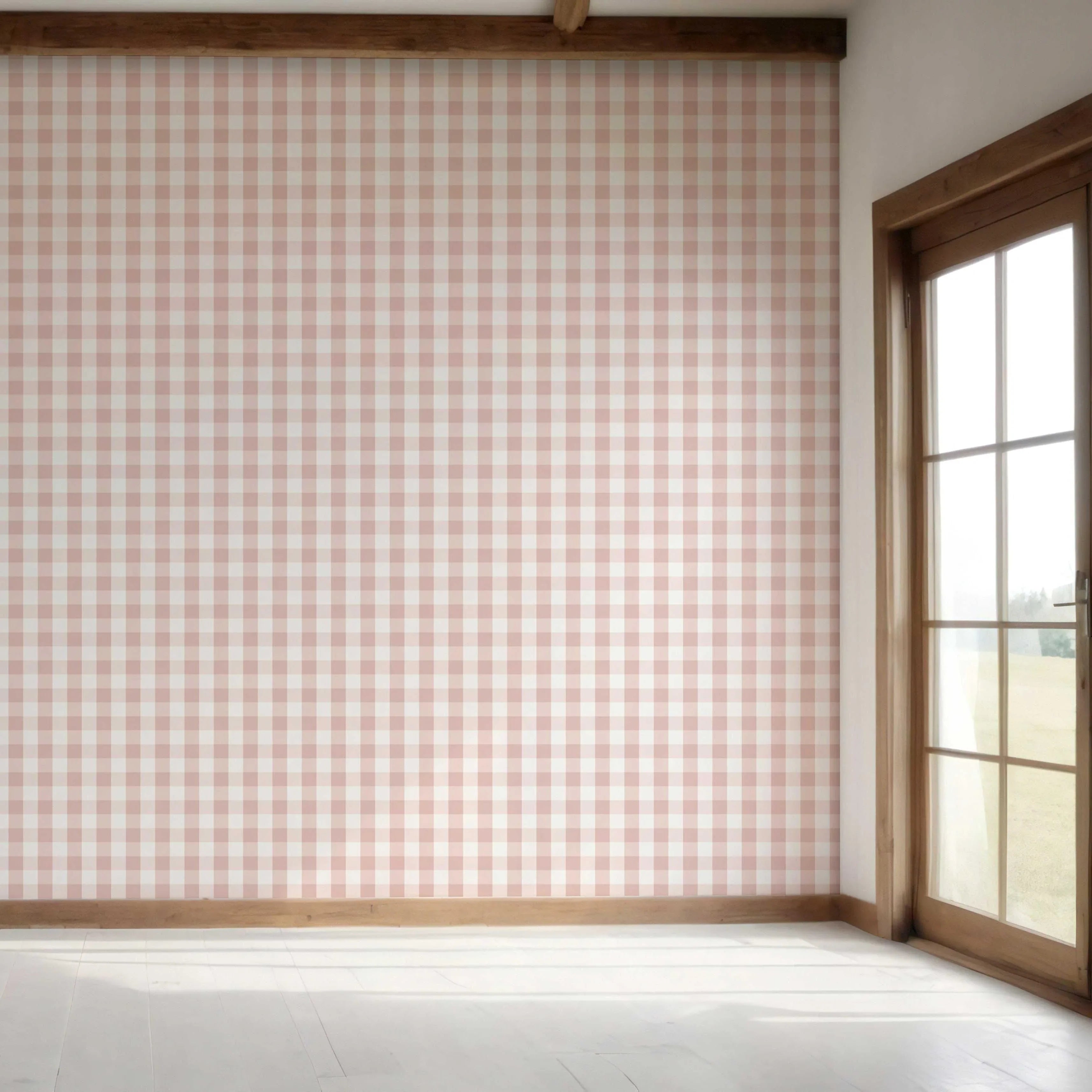 Geometric Gingham Bedroom Wallpaper Sample (Pink)