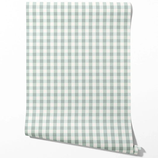 Geometric Gingham Traditional Wallpaper Sample (Powder Blue)
