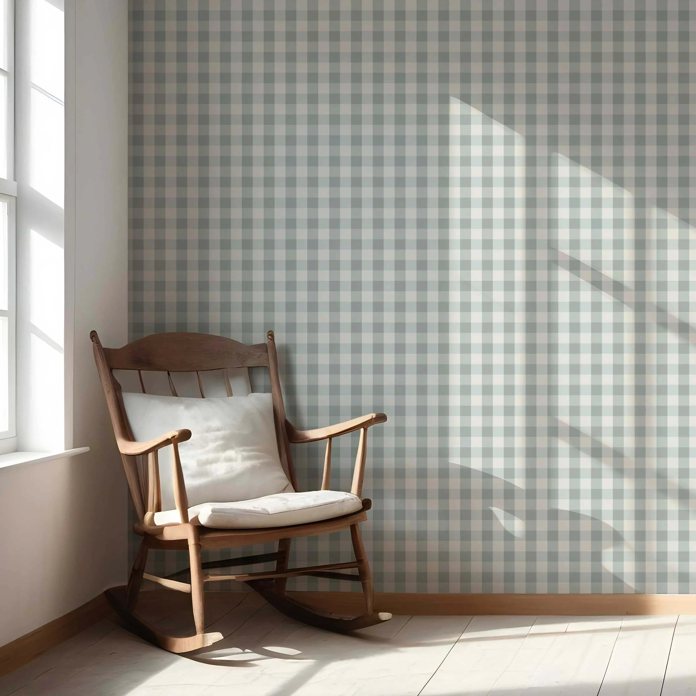 Geometric Gingham Nursery Wallpaper Sample (Powder Blue)