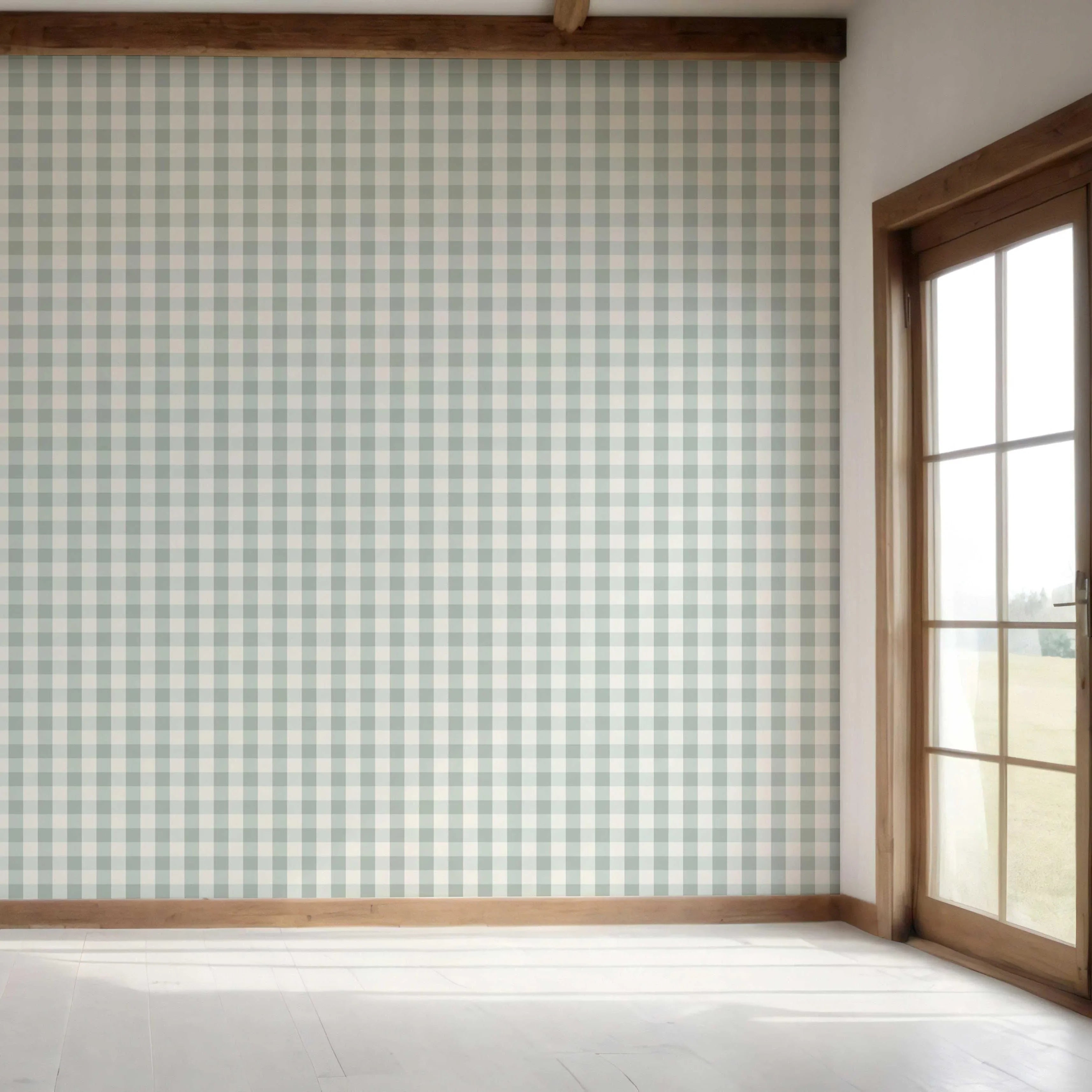 Geometric Gingham Bedroom Wallpaper Sample (Powder Blue)