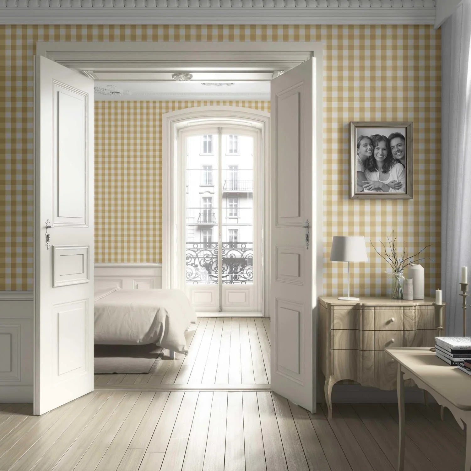 Geometric Gingham Kitchen Wallpaper Sample (Yellow)