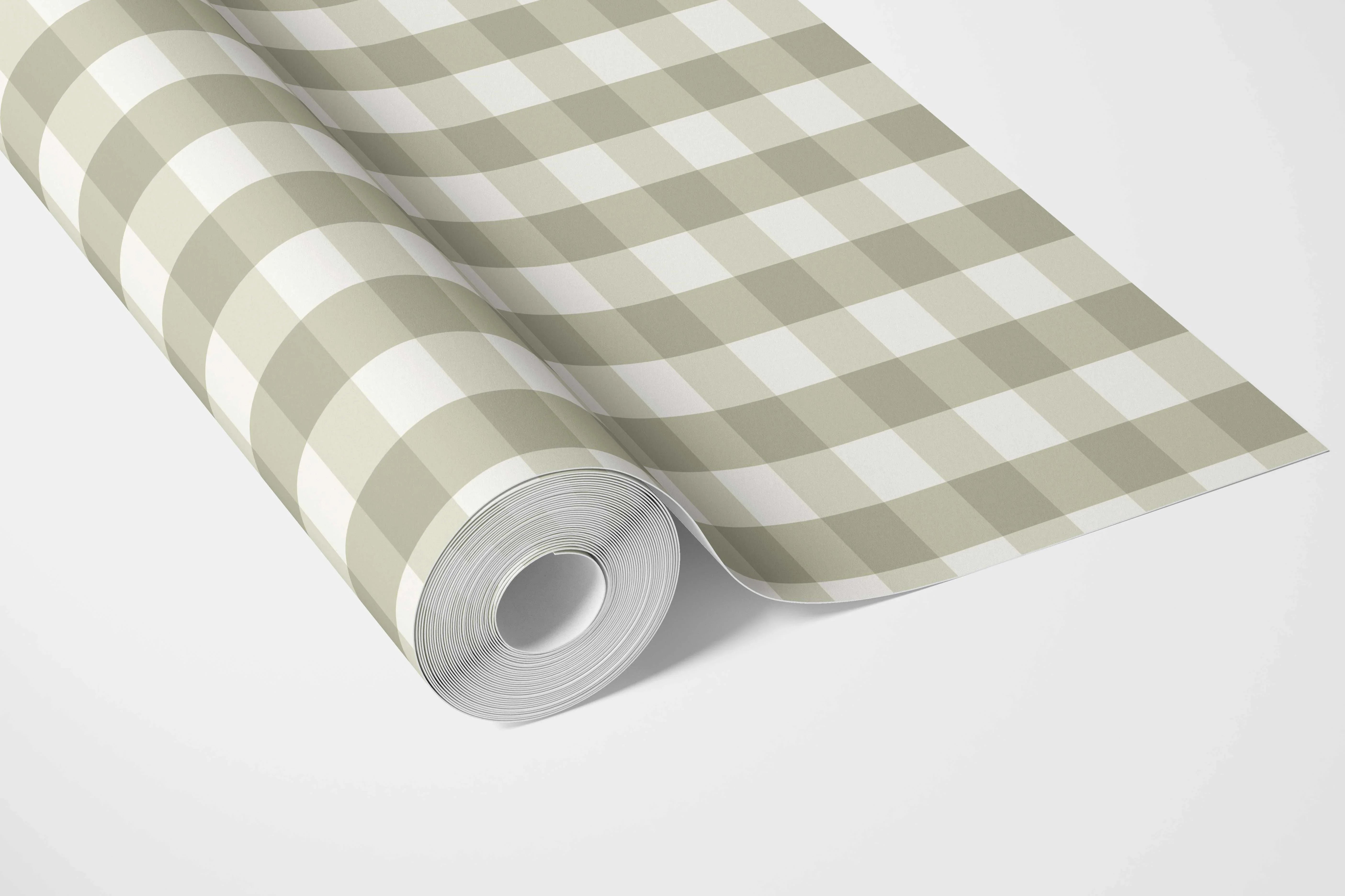 Geometric Gingham Bathroom Wallpaper Sample (Olive Green)