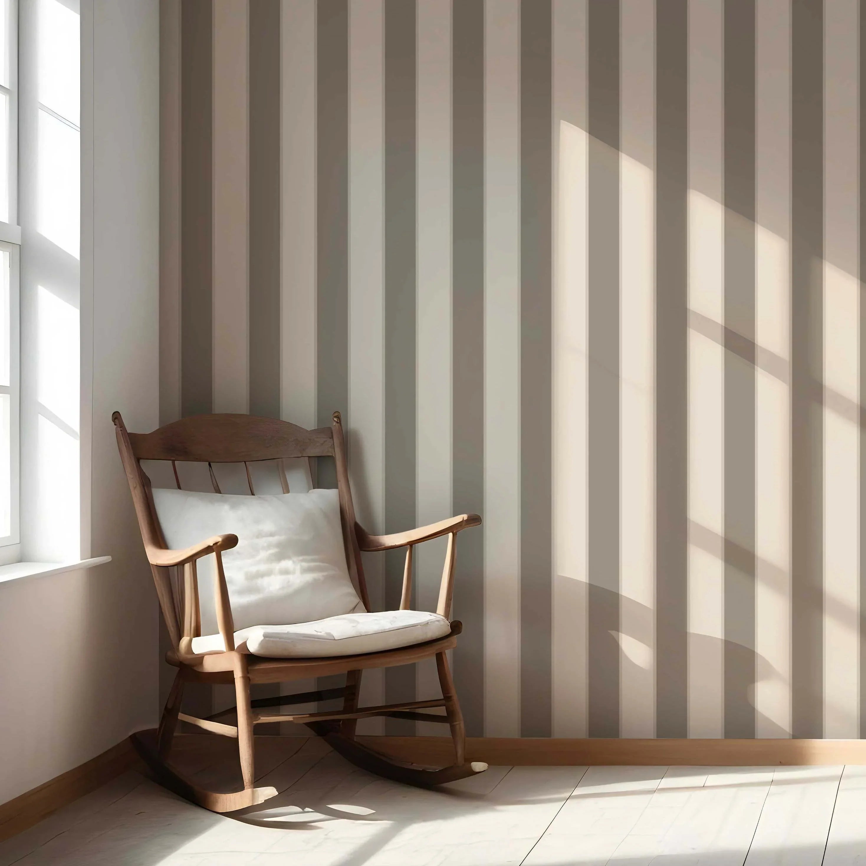 Neutral Geometric Striped Nursery Wallpaper Sample (Cream/ Taupe Grey/ Brown)