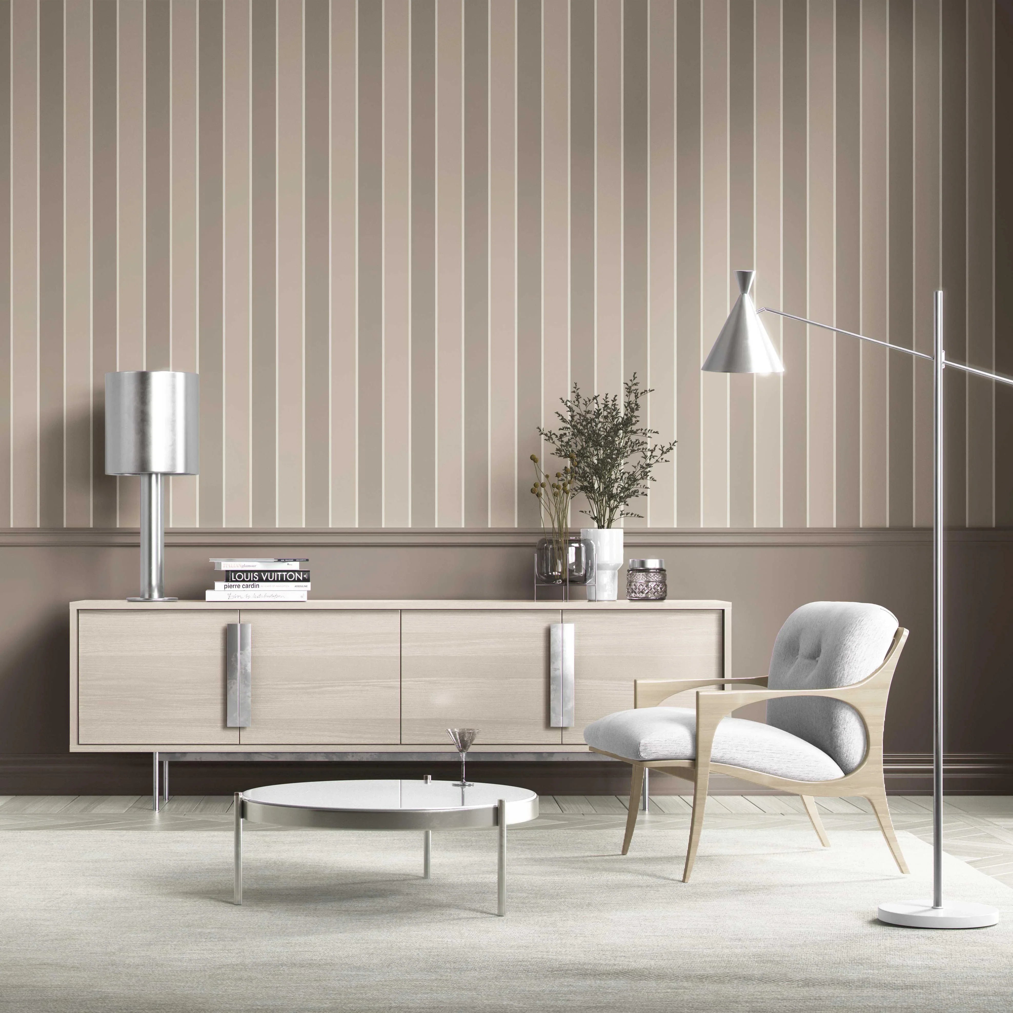 Neutral Geometric Striped Kitchen Wallpaper (Taupe Grey/ Brown)