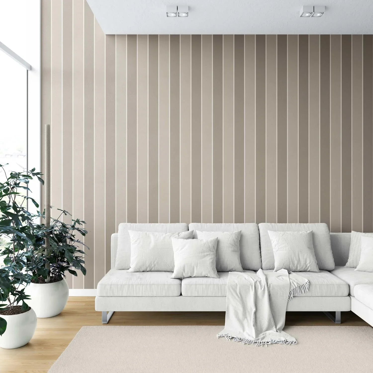 Neutral Geometric Striped Shower Toilet Wallpaper Sample (Taupe Grey/ Brown)