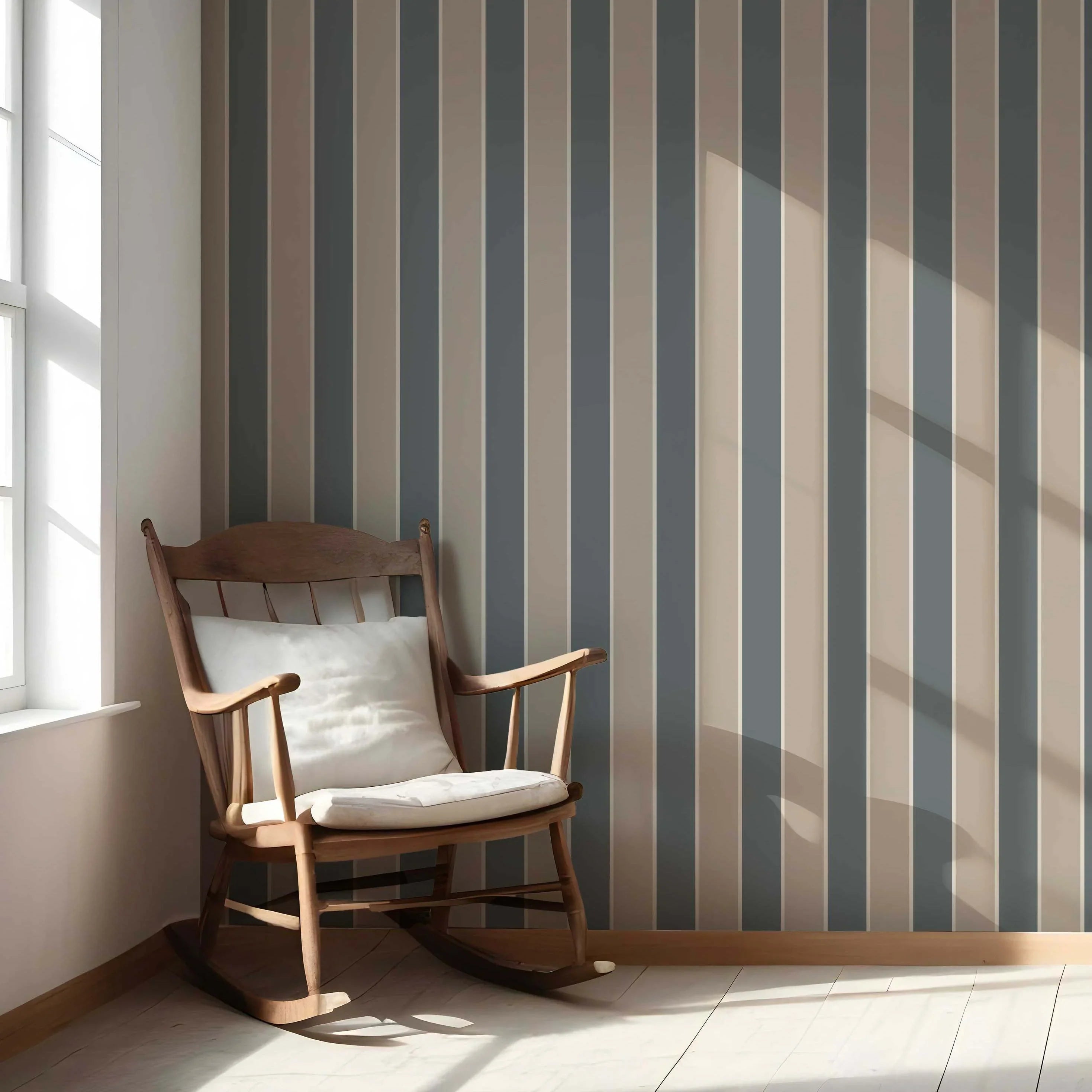 Neutral Geometric Striped Living Room Wallpaper Sample (Stone Blue/ Beige)