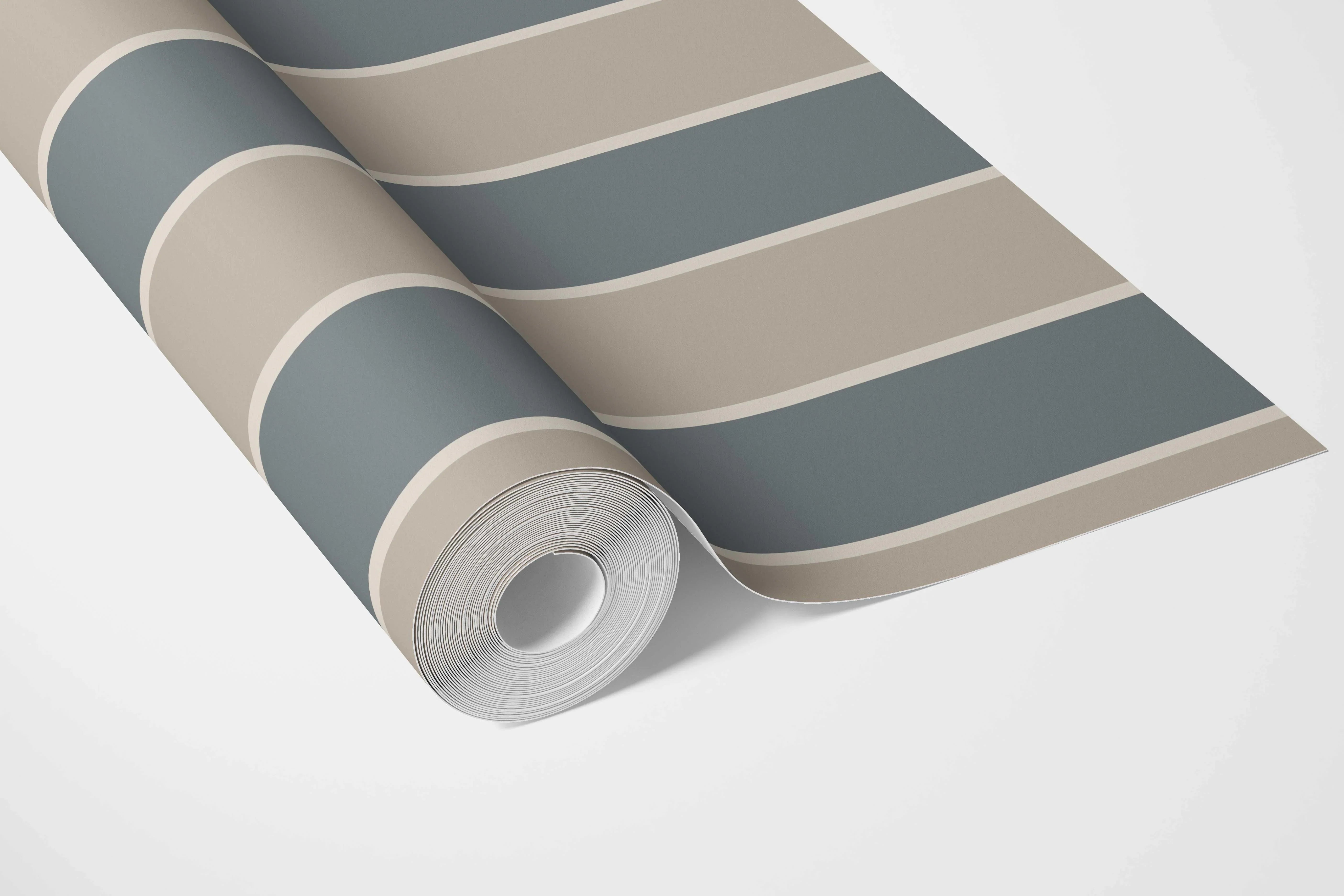 Neutral Geometric Striped Nursery Wallpaper (Stone Blue/ Beige)
