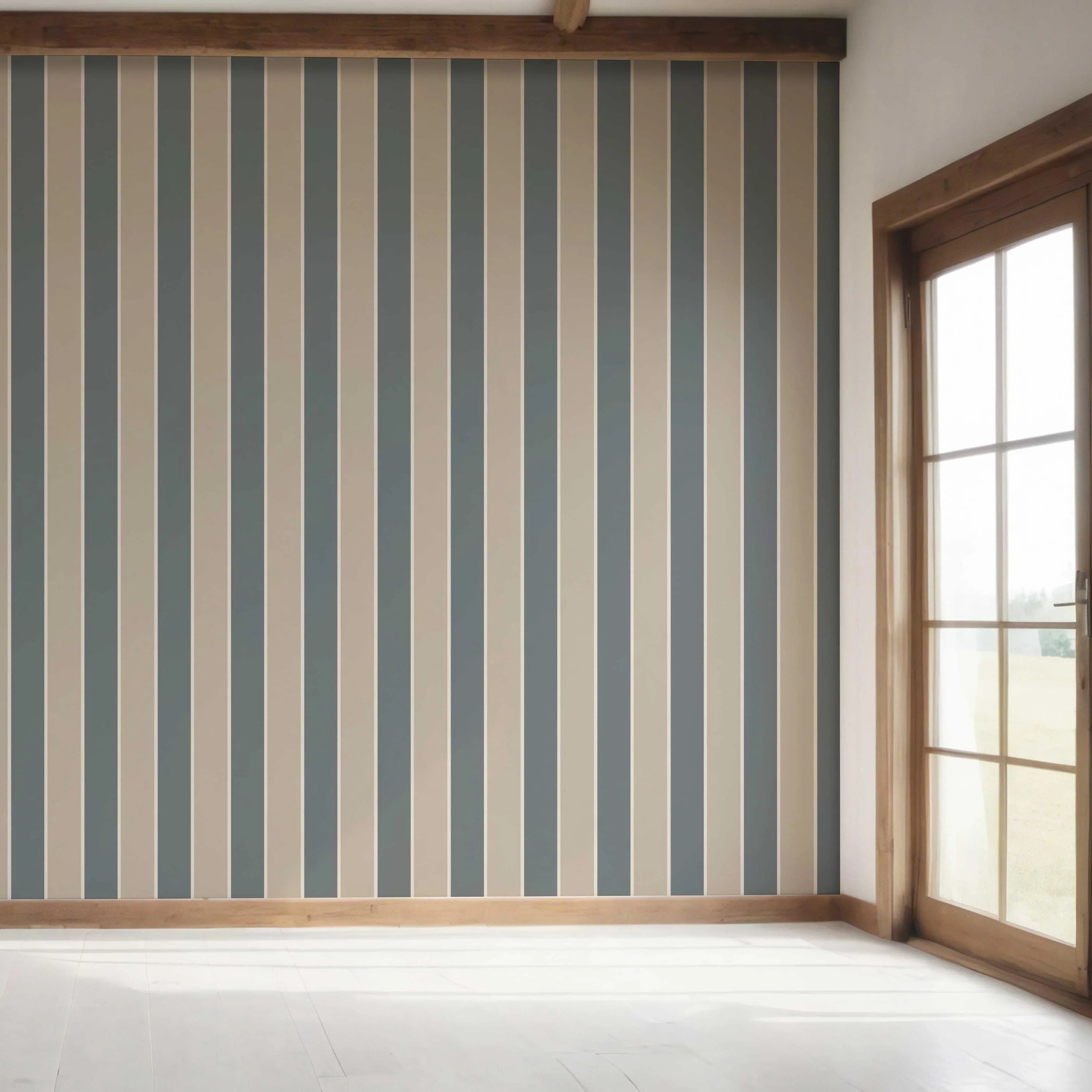 Neutral Geometric Striped Bedroom Wallpaper Sample (Stone Blue/ Beige)