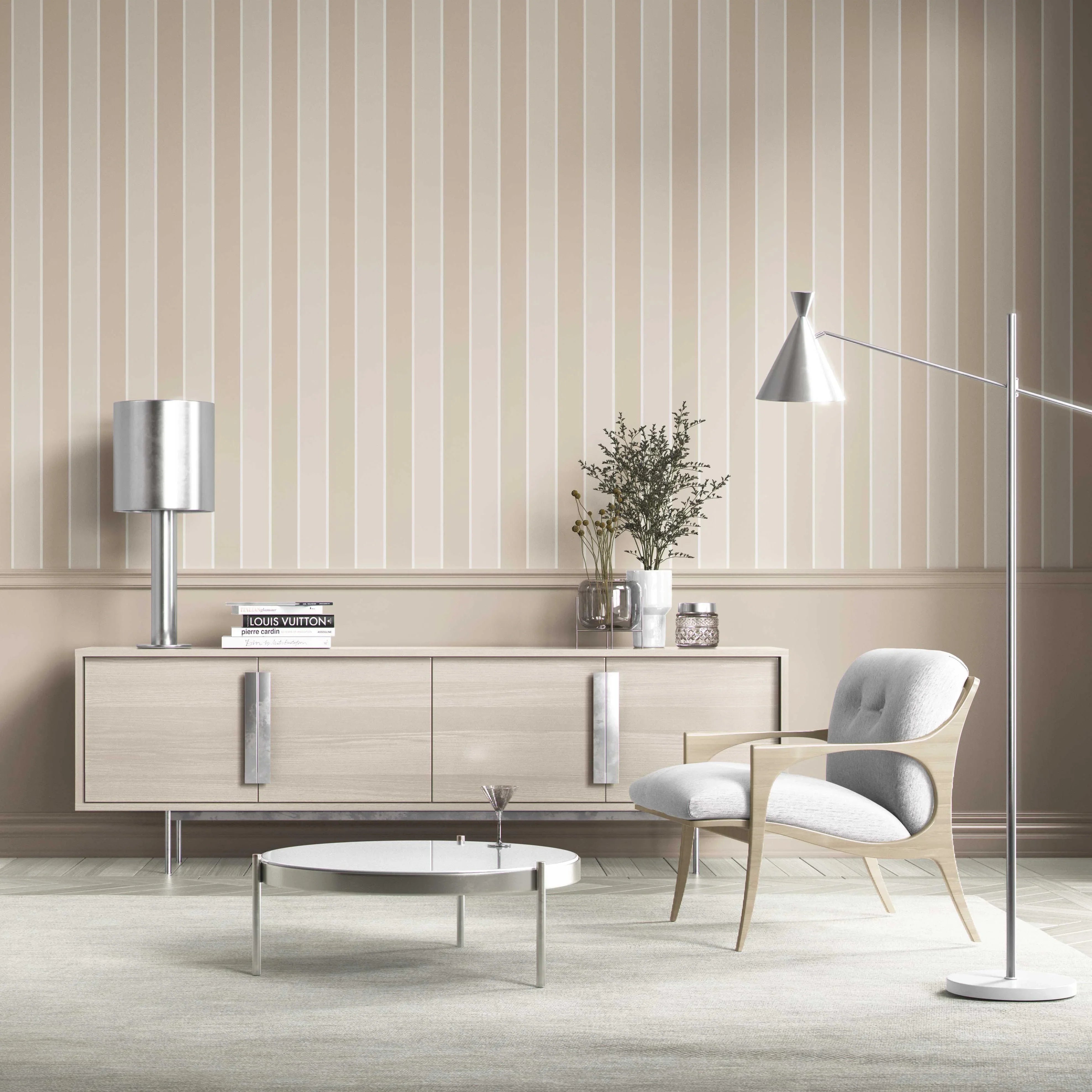 Neutral Geometric Striped Kitchen Wallpaper Sample (Beige/ Cream)