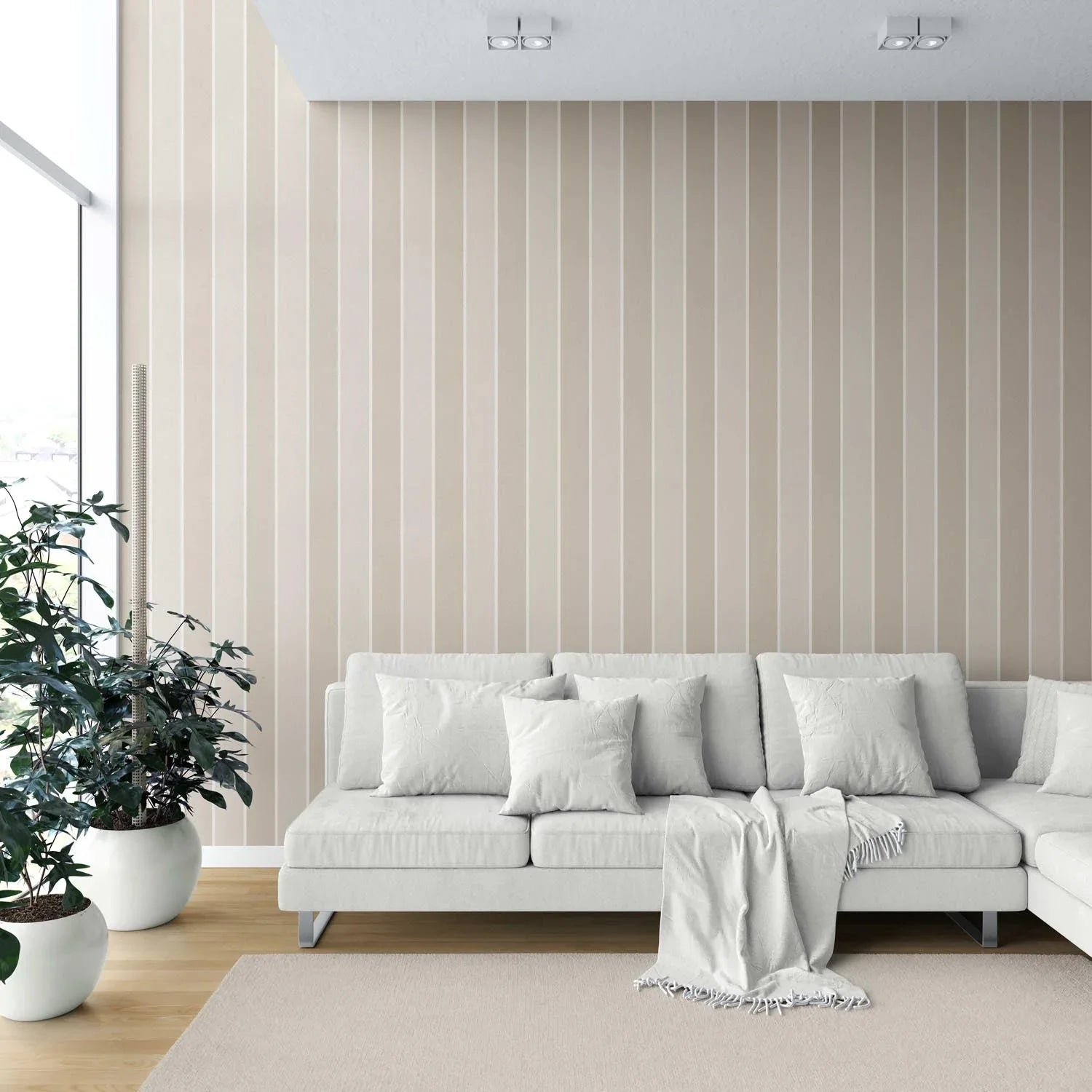 Neutral Geometric Striped Shower Toilet Wallpaper Sample (Beige/ Cream)