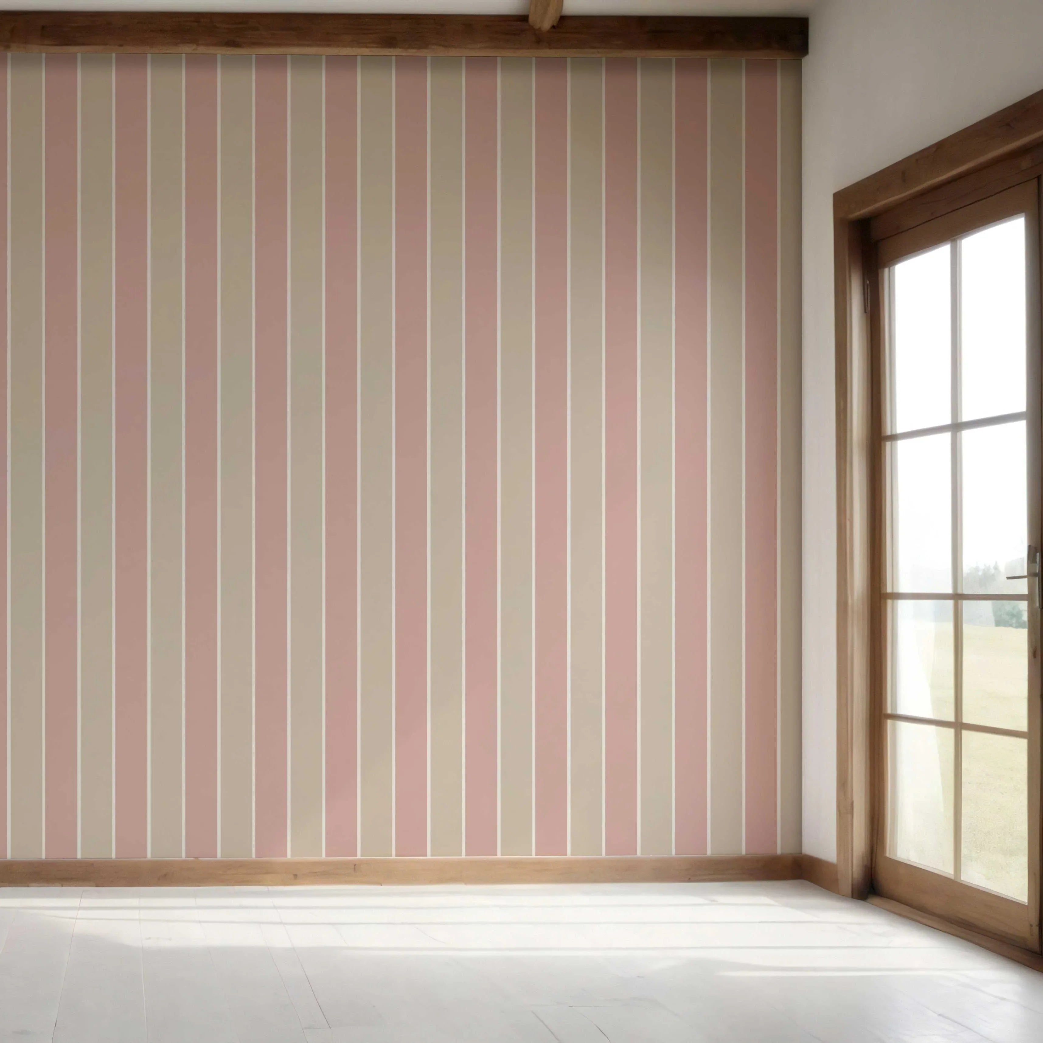 Geometric Striped Bedroom Wallpaper Sample (Dusty Pink/ Taupe)