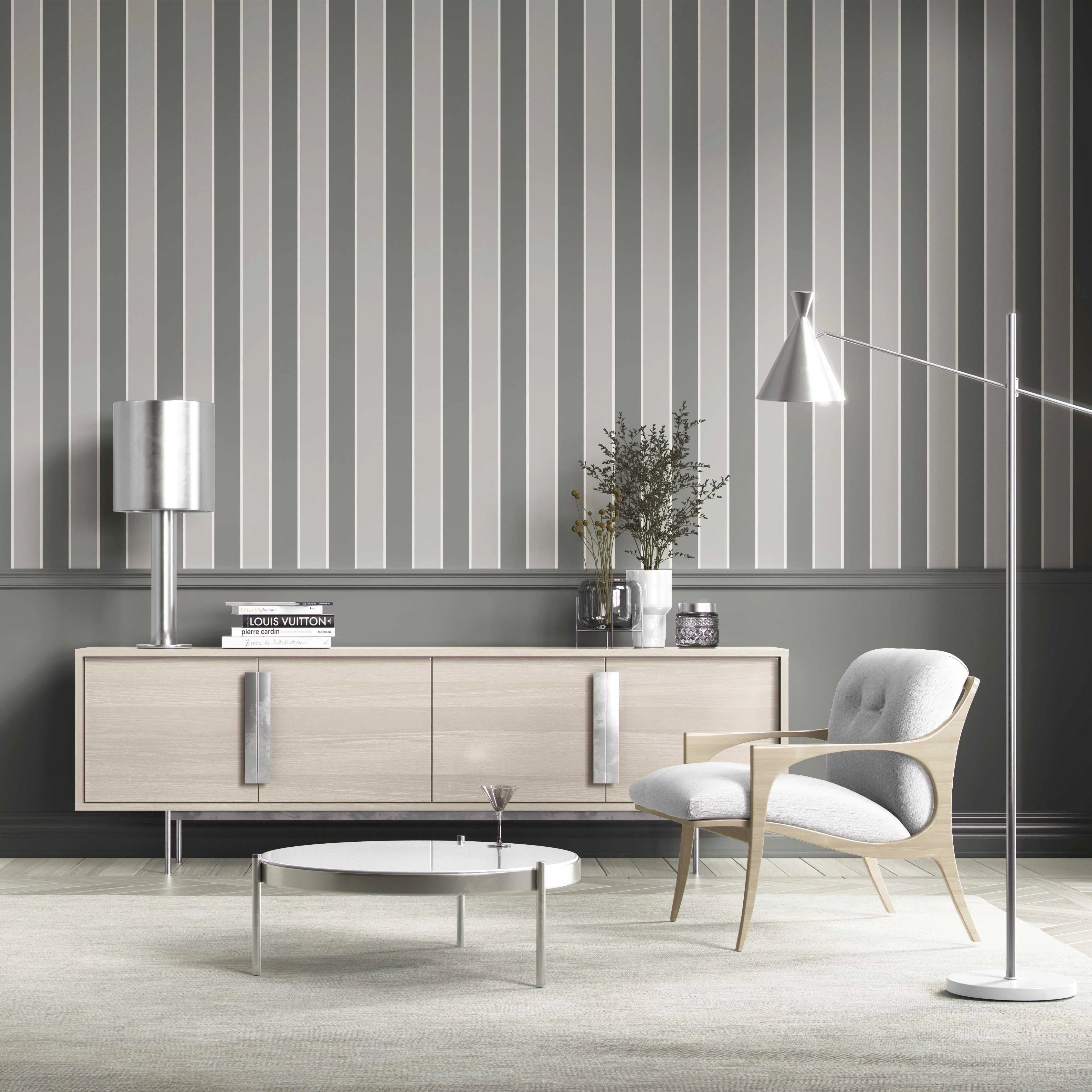 Neutral Geometric Striped Kitchen Wallpaper Sample (Grey)