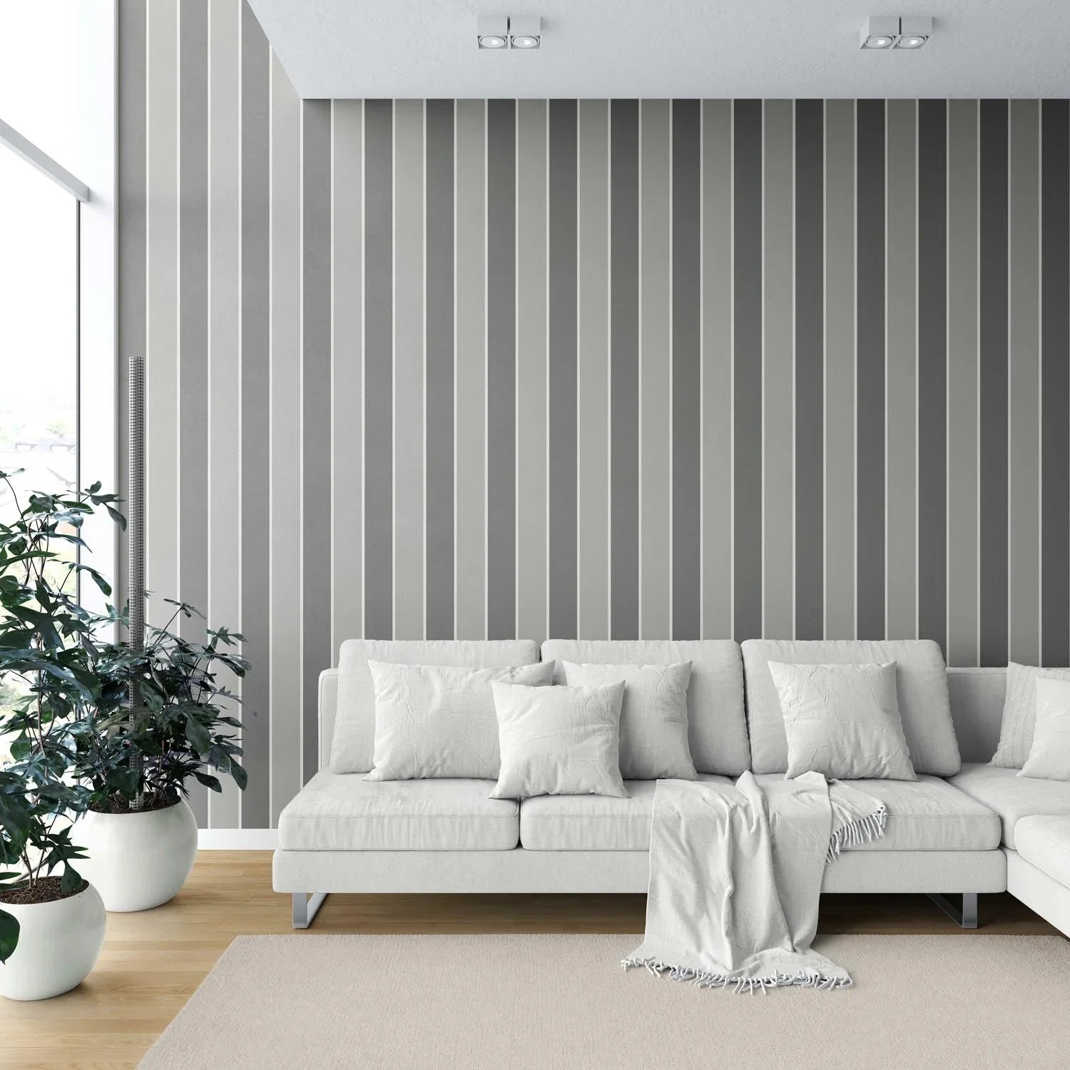 Neutral Geometric Striped Shower Toilet Wallpaper Sample (Grey)
