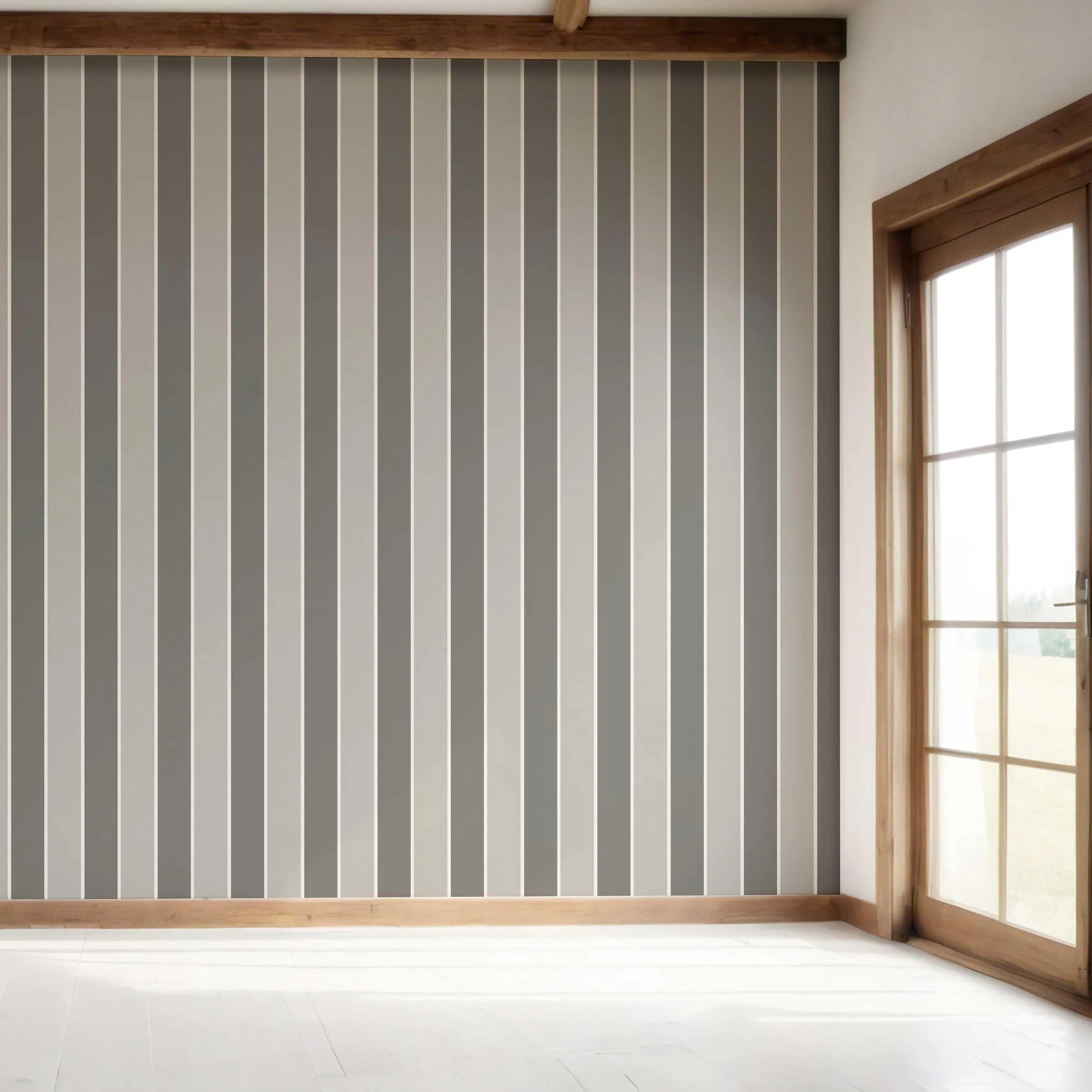 Neutral Geometric Striped Bedroom Wallpaper (Grey)