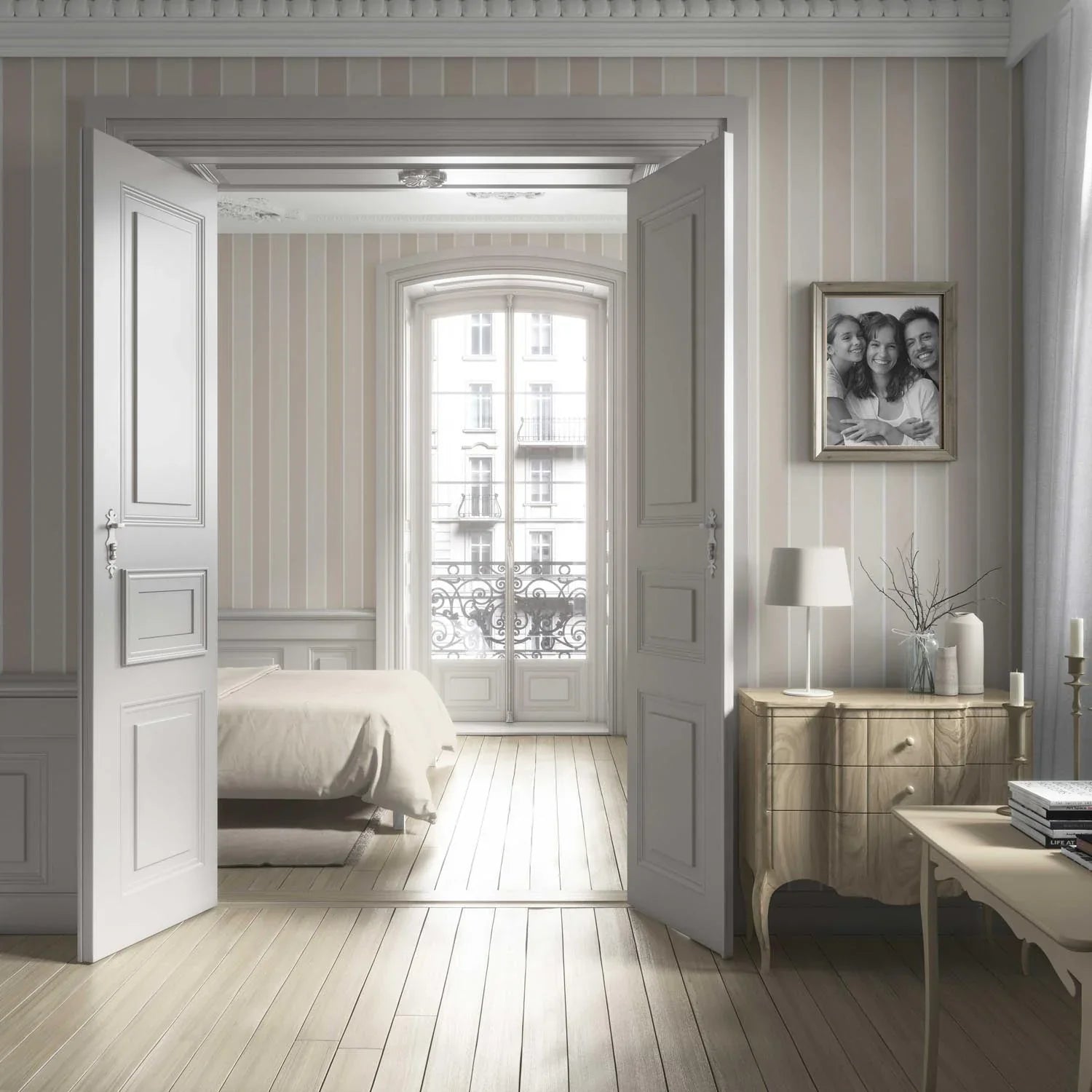 Neutral Geometric Striped Bathroom Wallpaper Sample (Beige/ Cream)