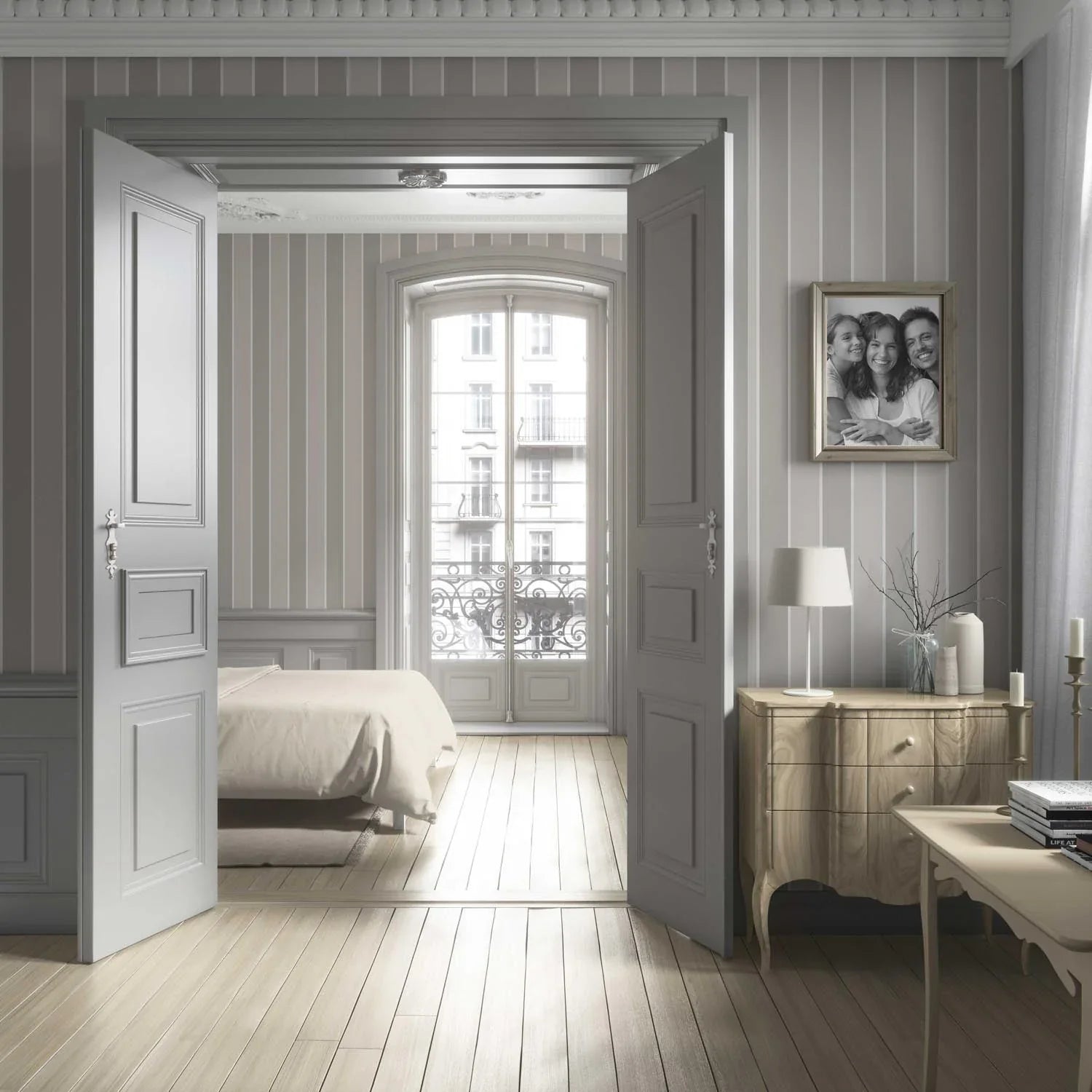 Neutral Geometric Striped Bathroom Wallpaper (Grey/ Beige/ Taupe)