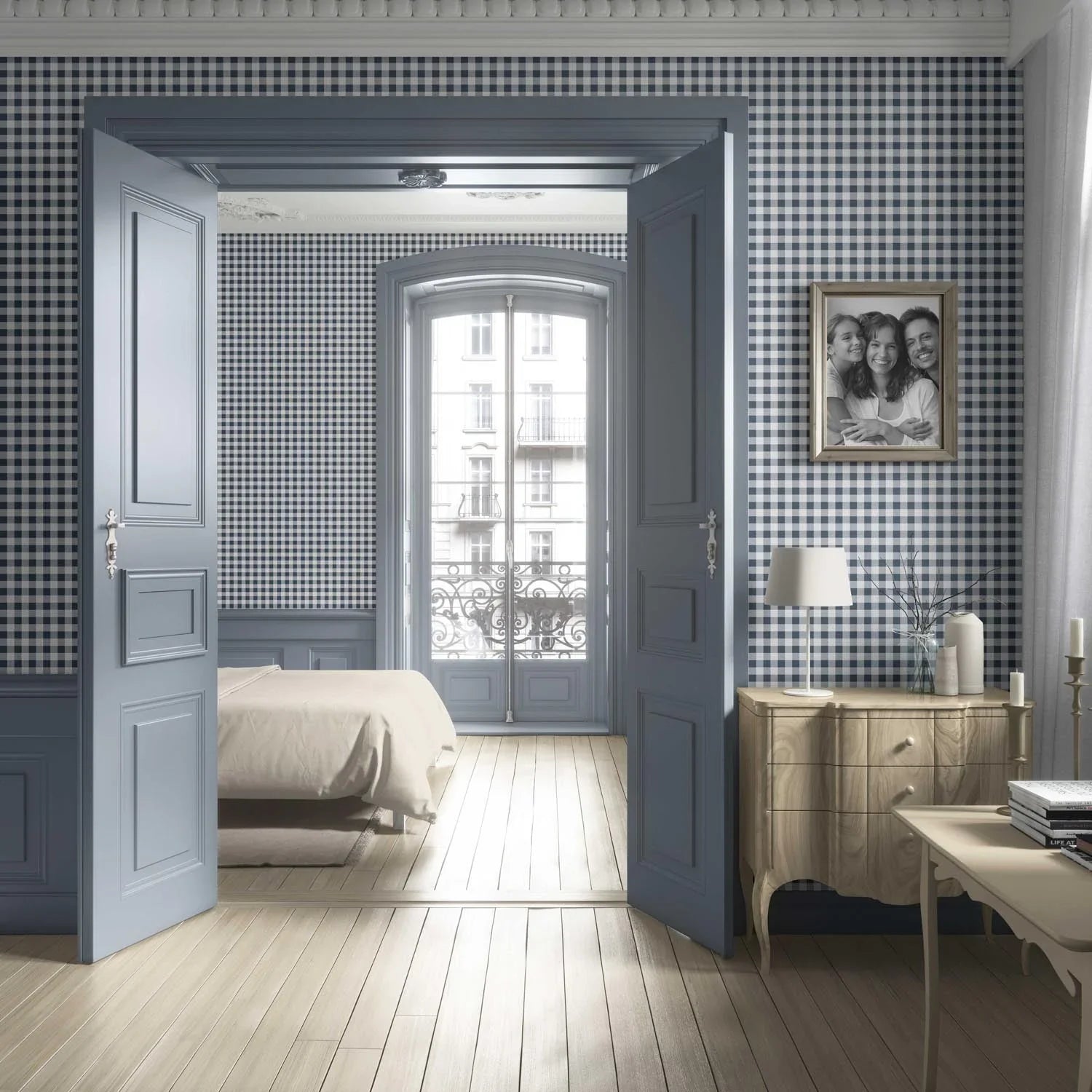 Gingham Checkered Kitchen Wallpaper Sample (Navy Blue)