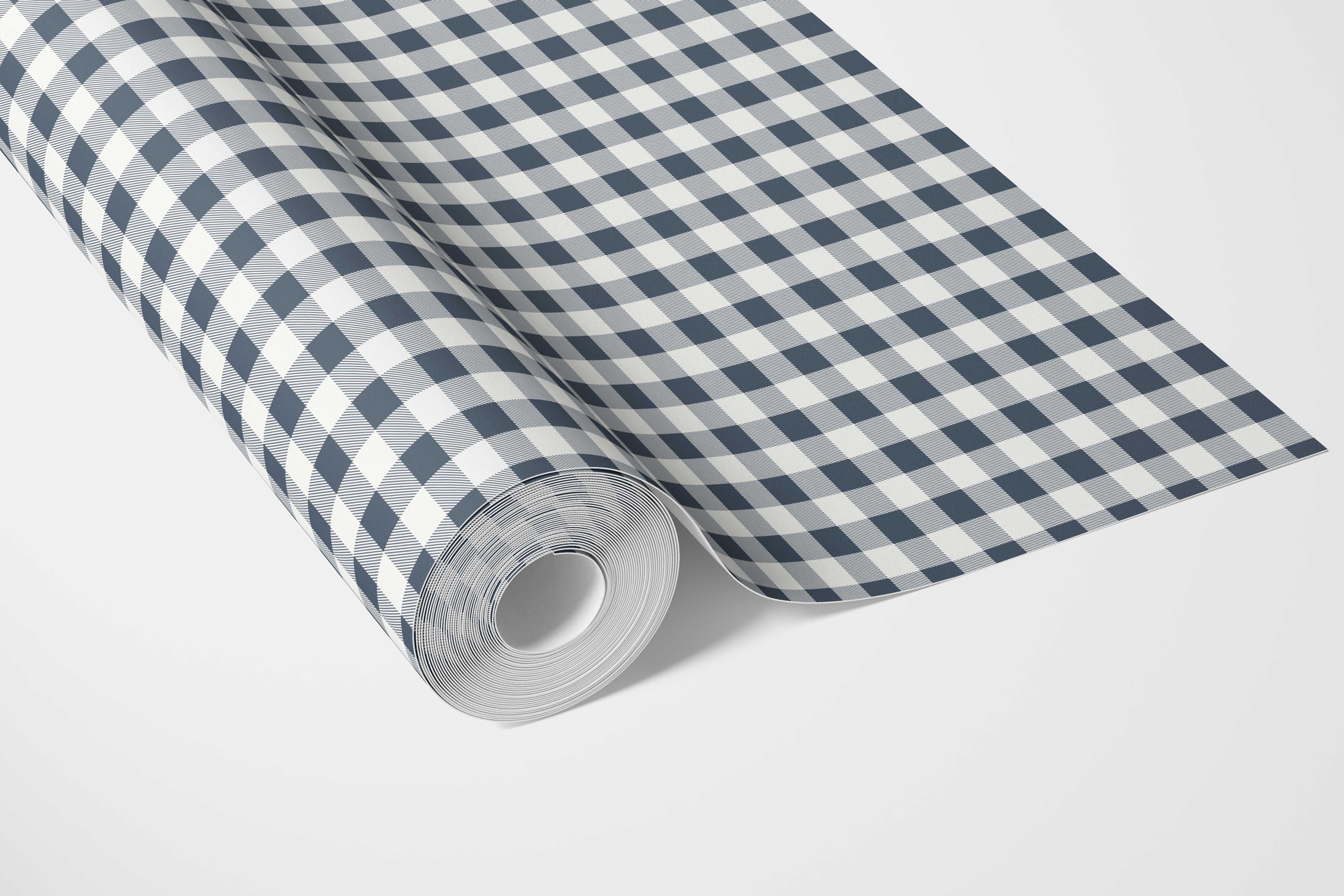 Gingham Checkered Bathroom Wallpaper Sample (Navy Blue)