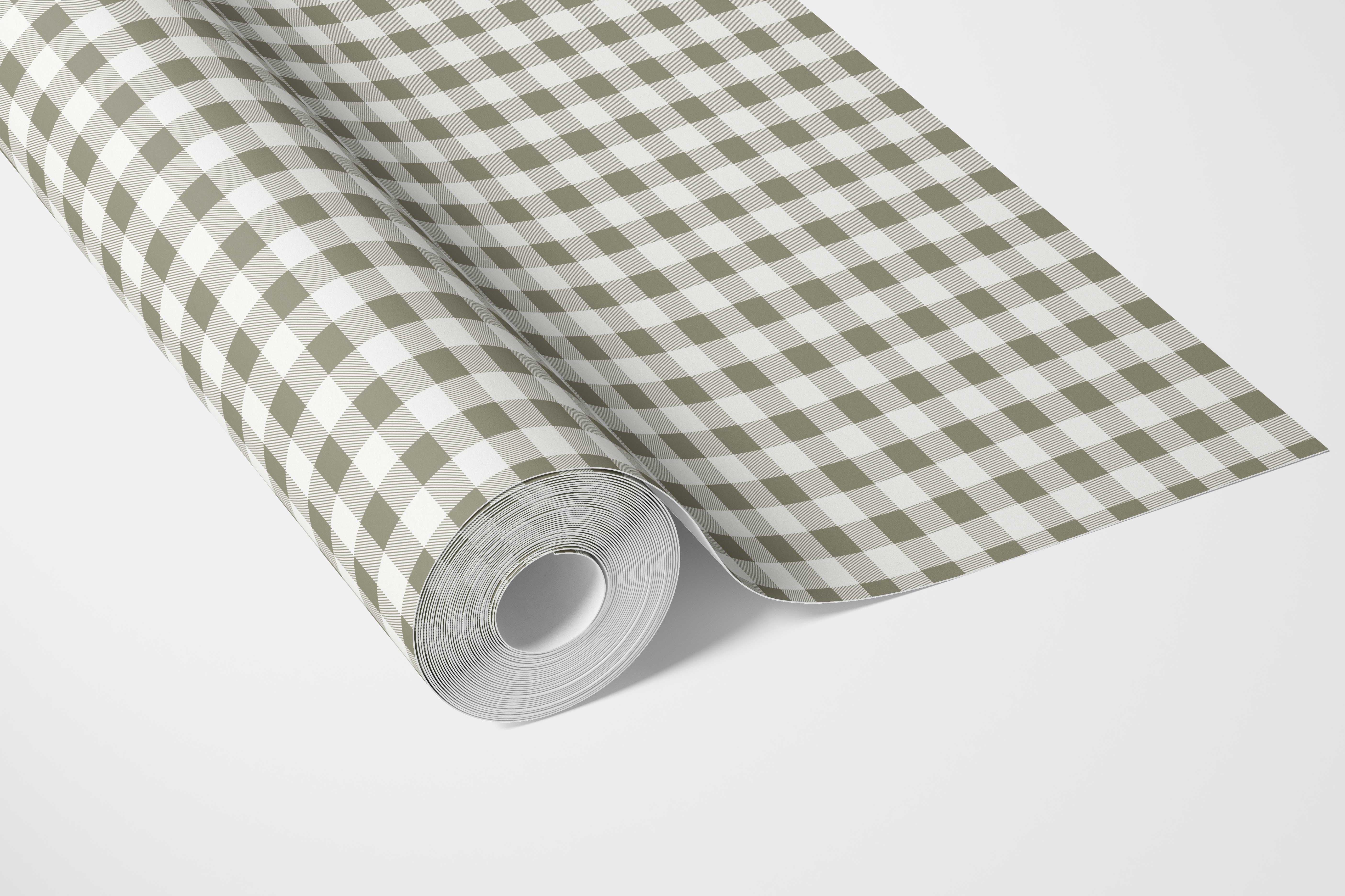 Gingham Checkered Bathroom Wallpaper Sample (Olive Green)