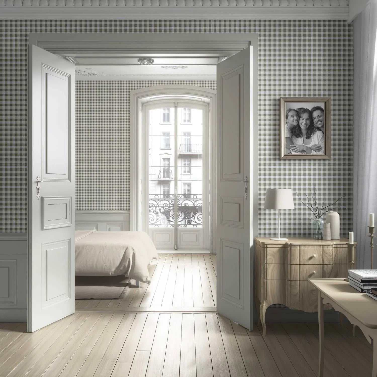 Gingham Checkered Nursery Wallpaper Sample (Olive Green)