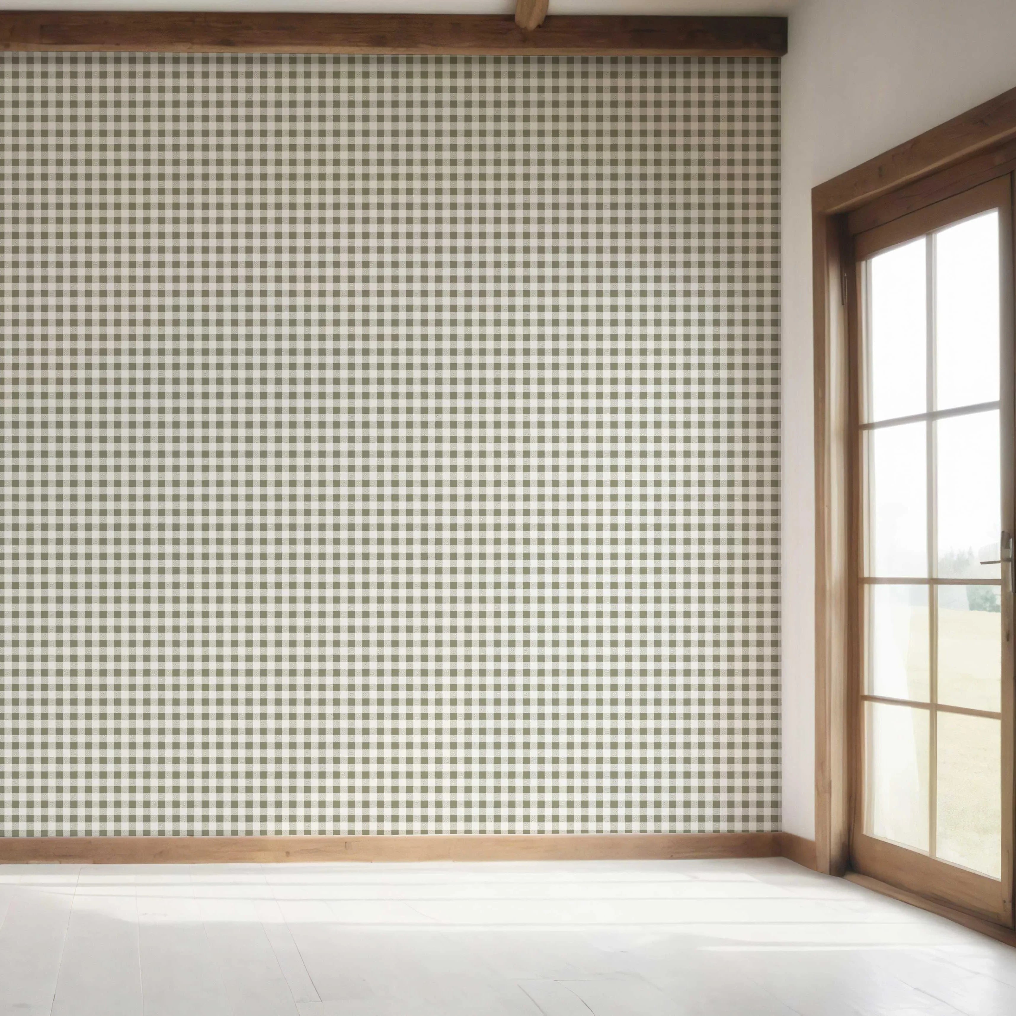 Gingham Checkered Bedroom Wallpaper Sample (Olive Green)
