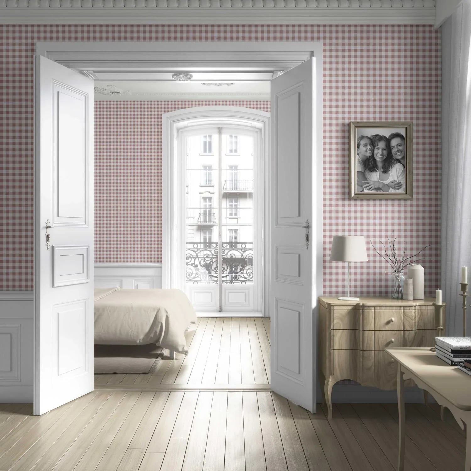 Gingham Checkered Kitchen Wallpaper Sample (Pink)