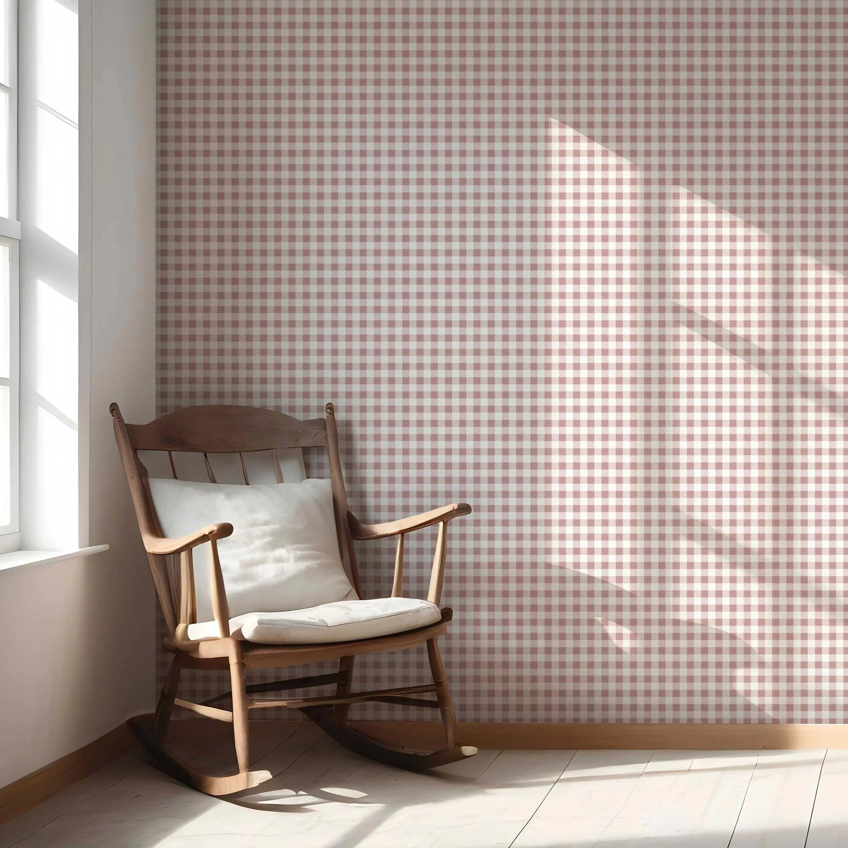 Gingham Checkered Nursery Wallpaper Sample (Pink)