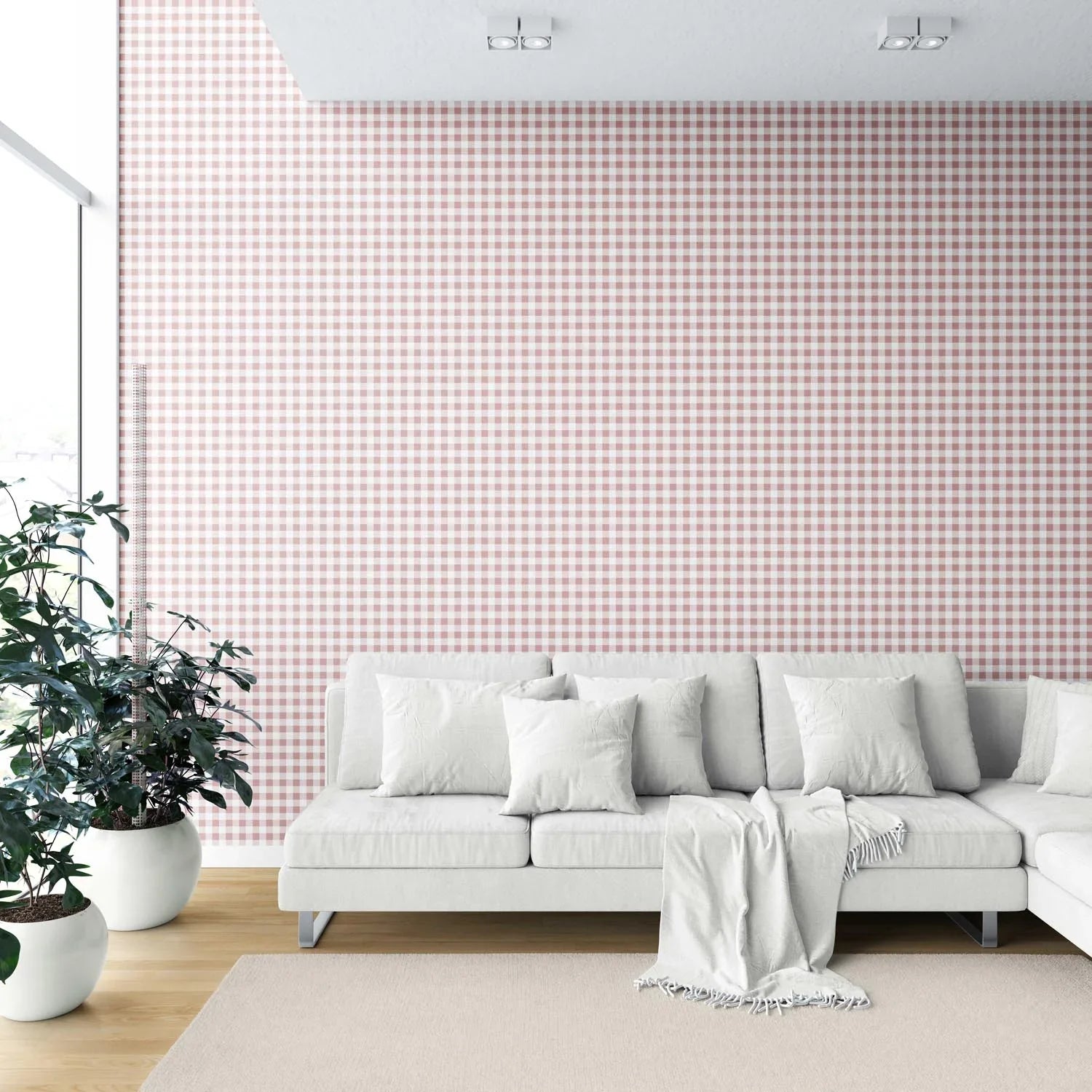 Gingham Checkered Shower Toilet Wallpaper Sample (Pink)