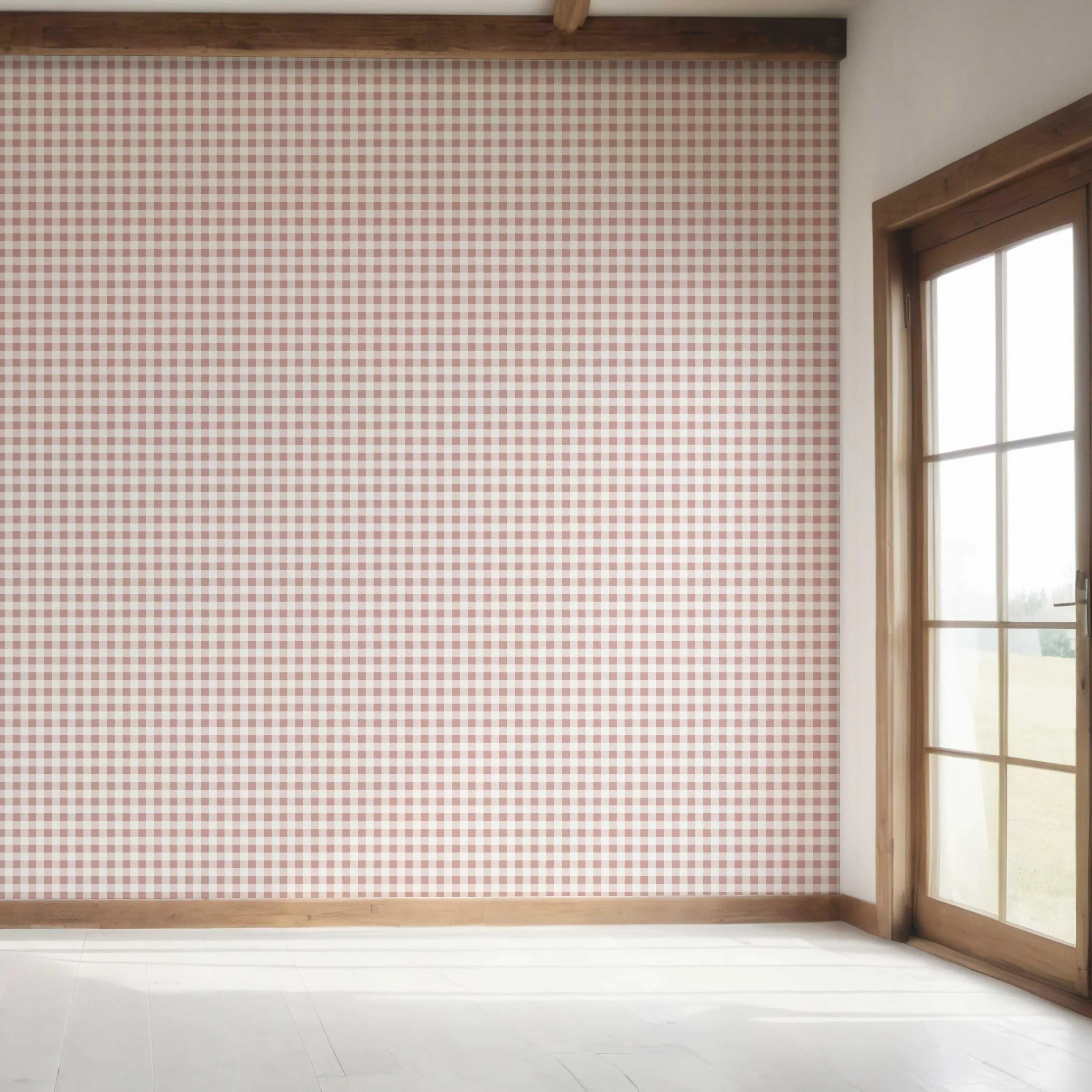 Gingham Checkered Bedroom Wallpaper Sample (Pink)