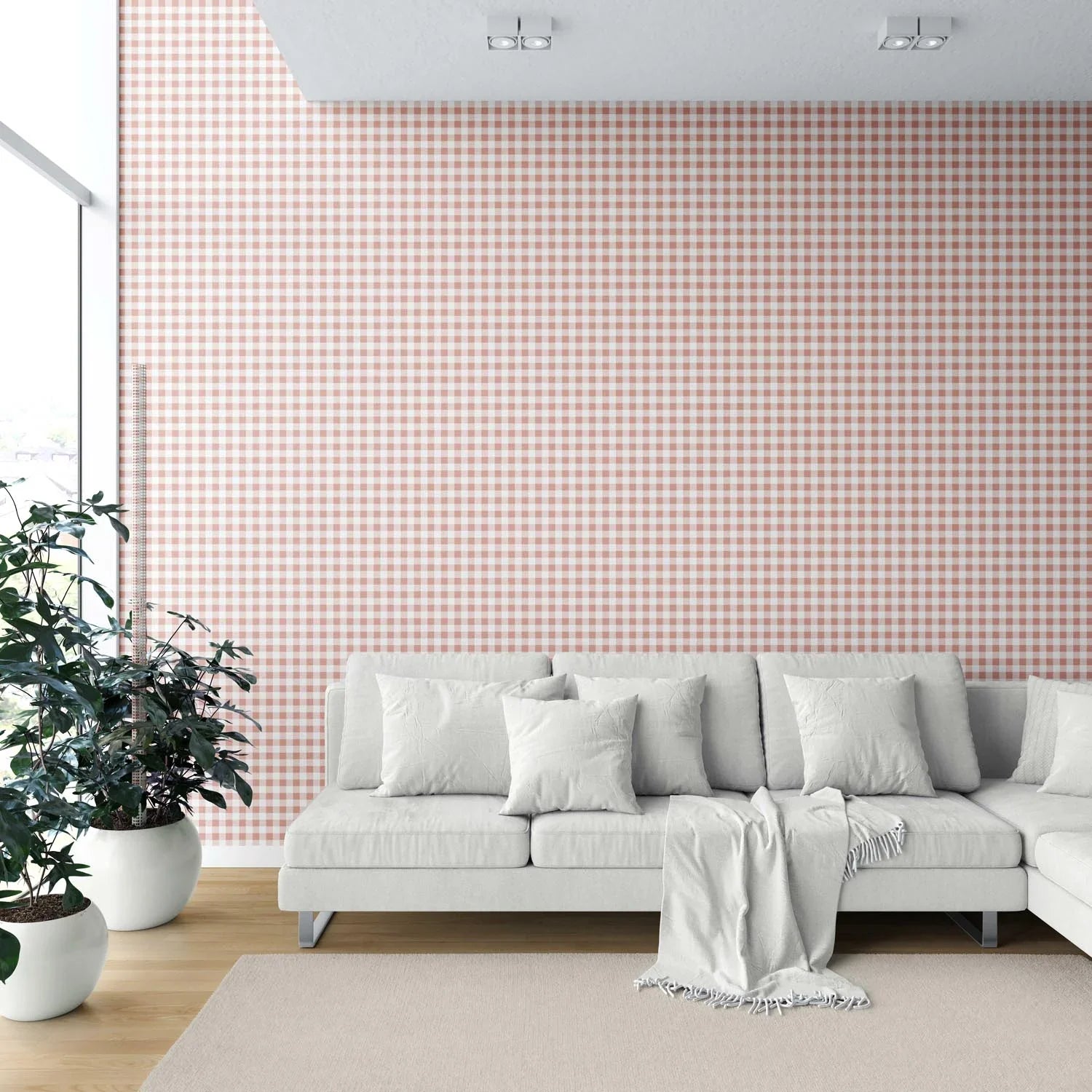 Gingham Checkered Kitchen Wallpaper Sample (Blush Pink)