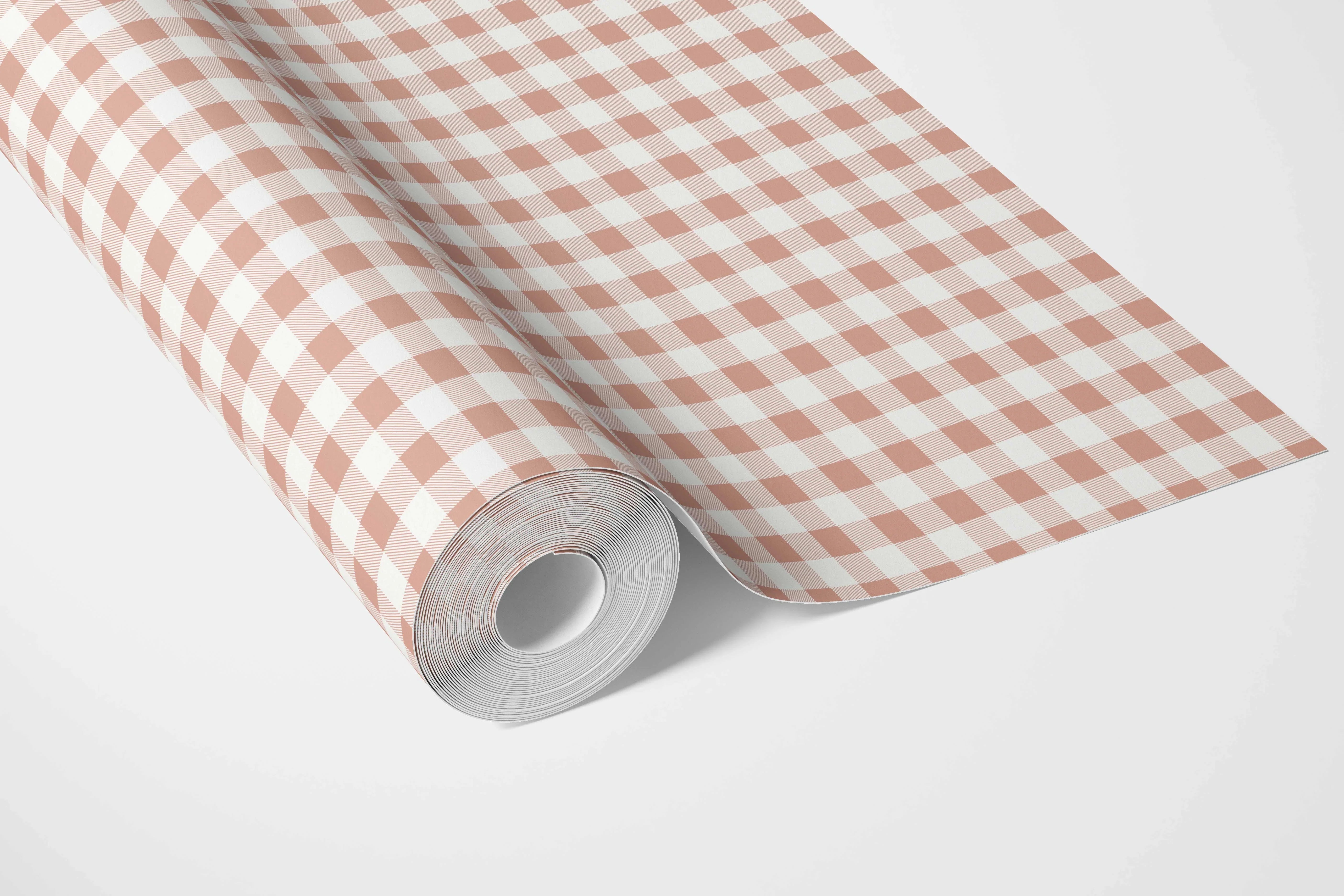 Gingham Checkered Bathroom Wallpaper Sample (Blush Pink)