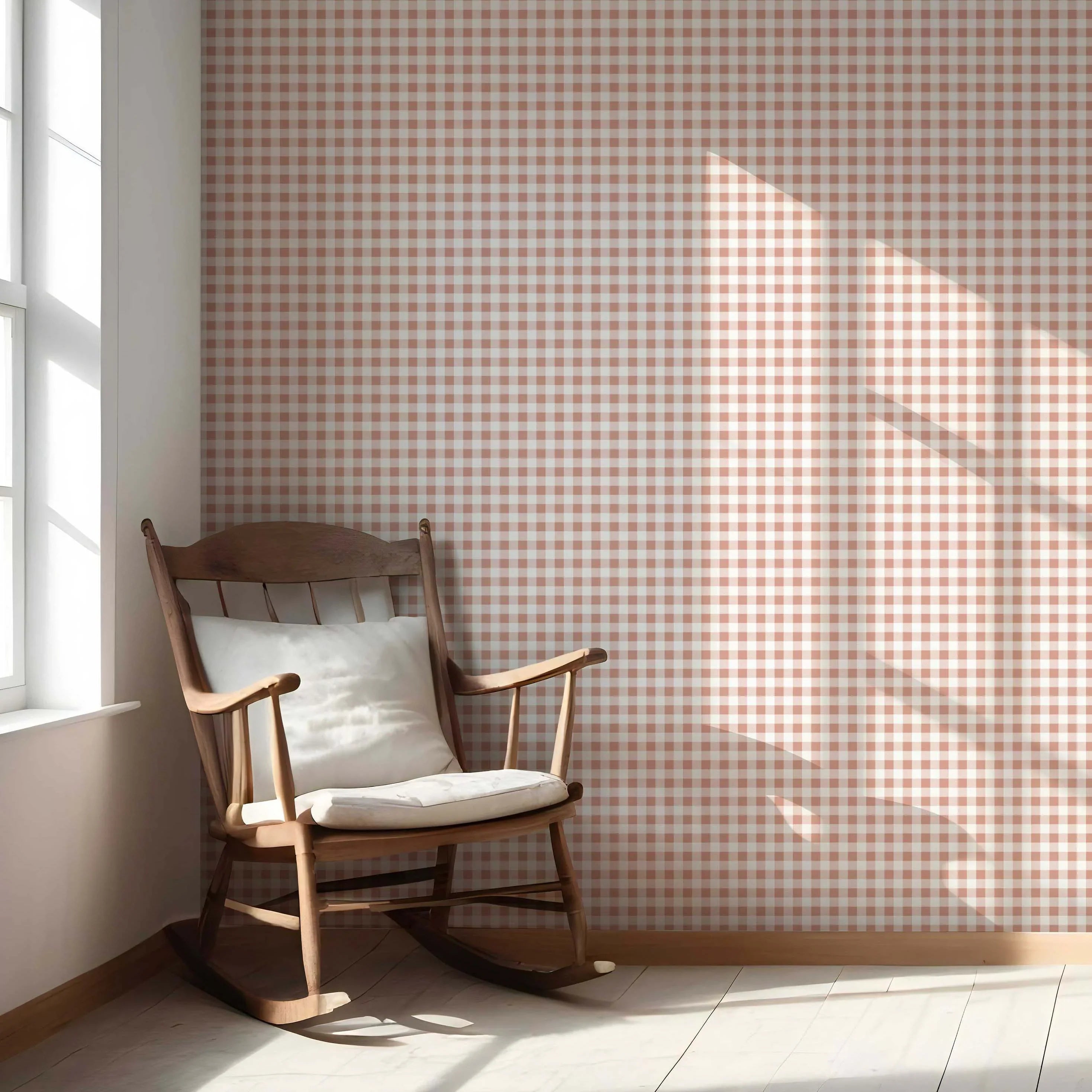 Gingham Checkered Nursery Wallpaper Sample (Blush Pink)