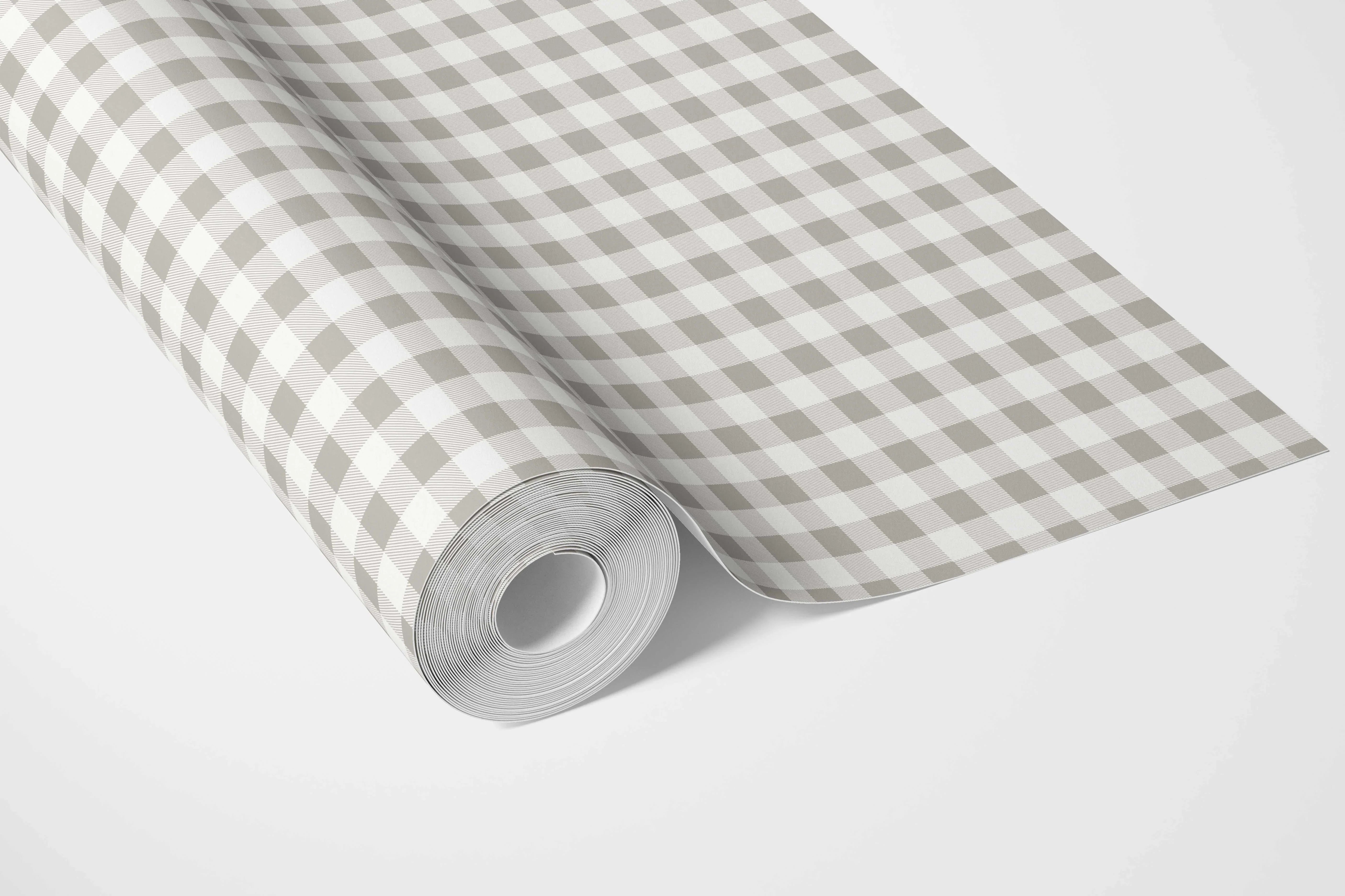 Neutral Gingham Checkered Bathroom Wallpaper Sample (Grey)
