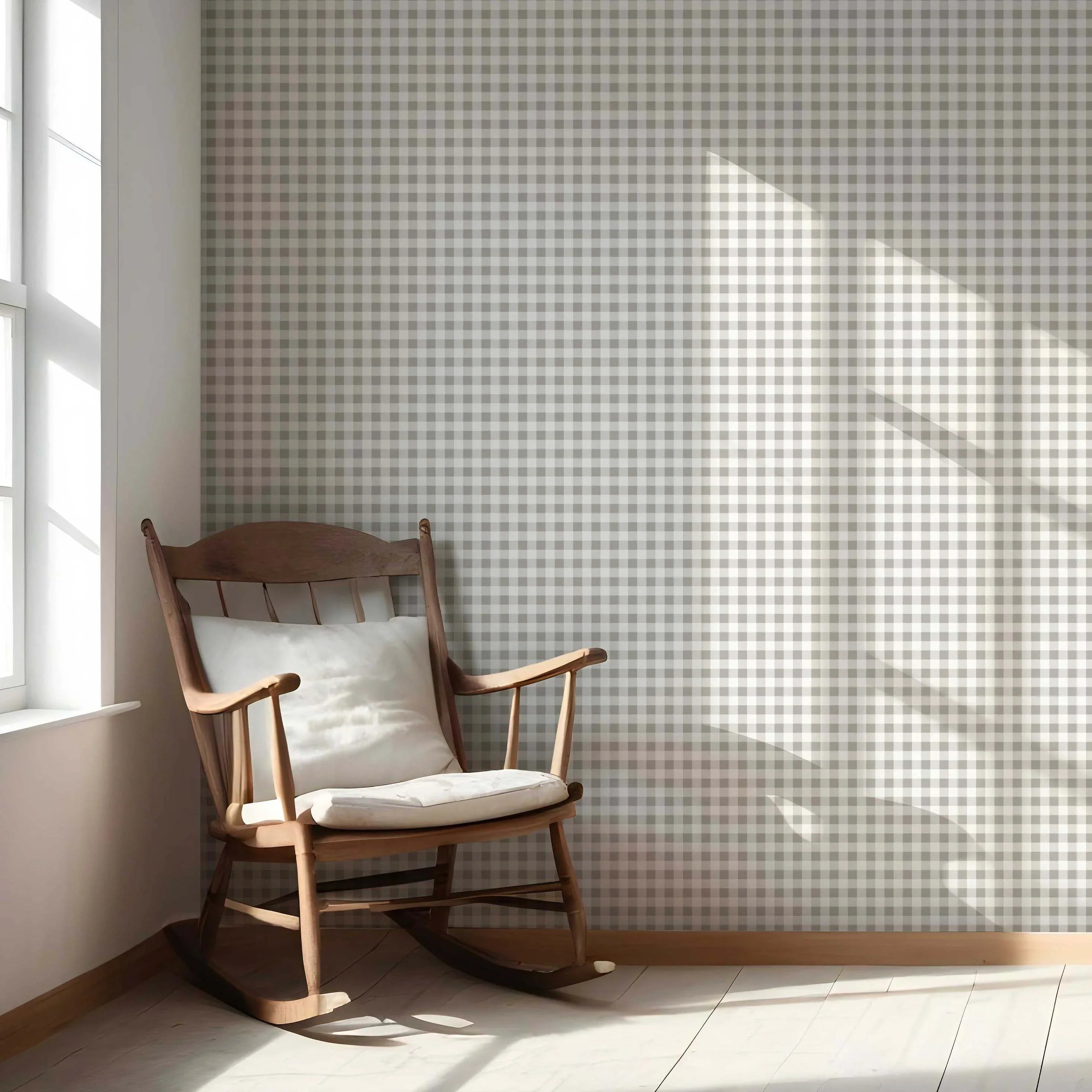 Neutral Gingham Checkered Nursery Wallpaper Sample (Grey)