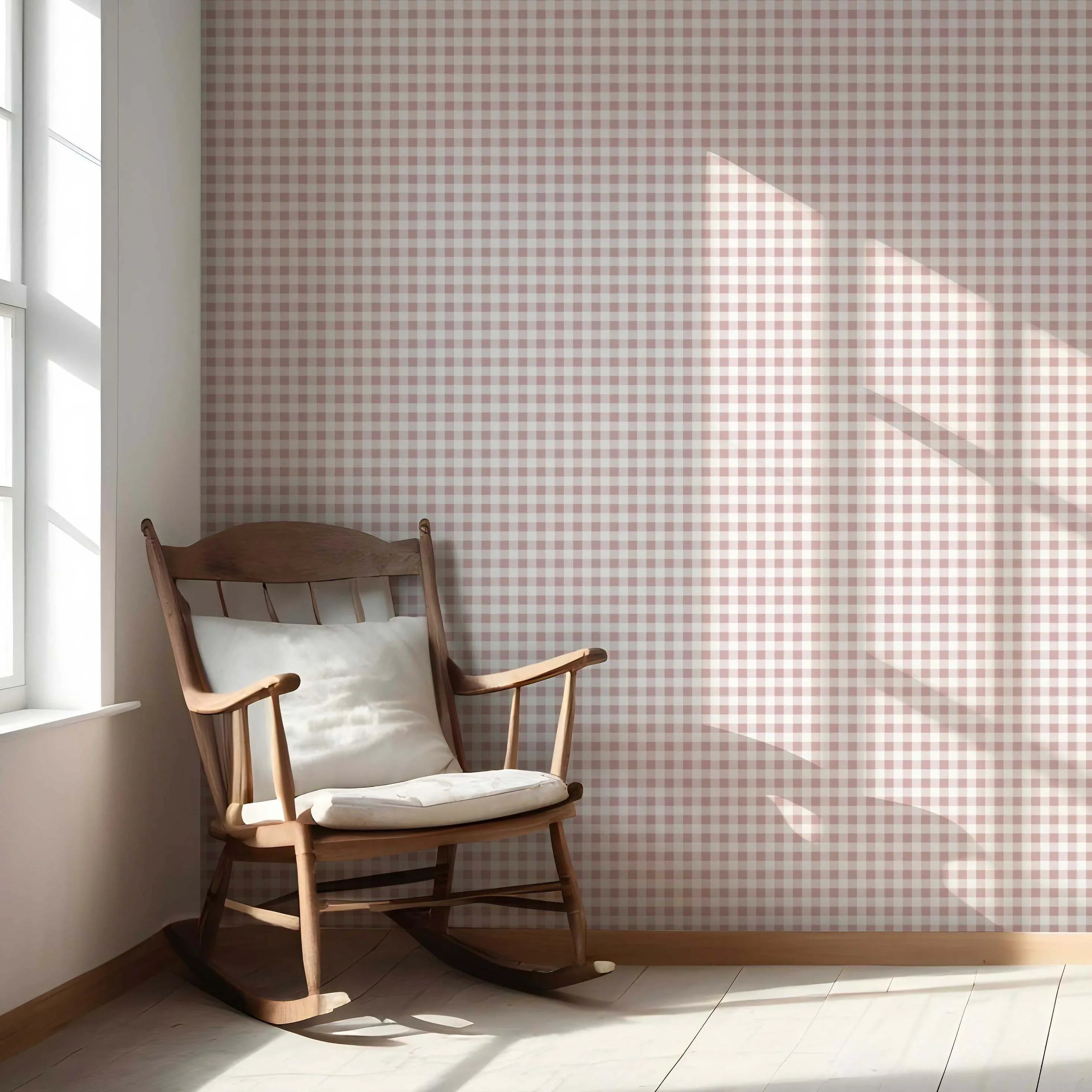 Gingham Checkered Nursery Wallpaper (Pink)