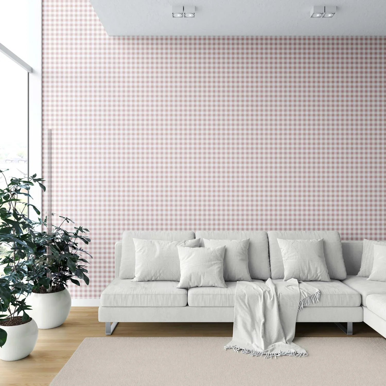 Gingham Checkered Shower Toilet Wallpaper Sample (Pink)