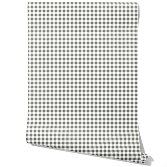 Neutral Gingham Checkered Traditional Wallpaper Sample (Grey)
