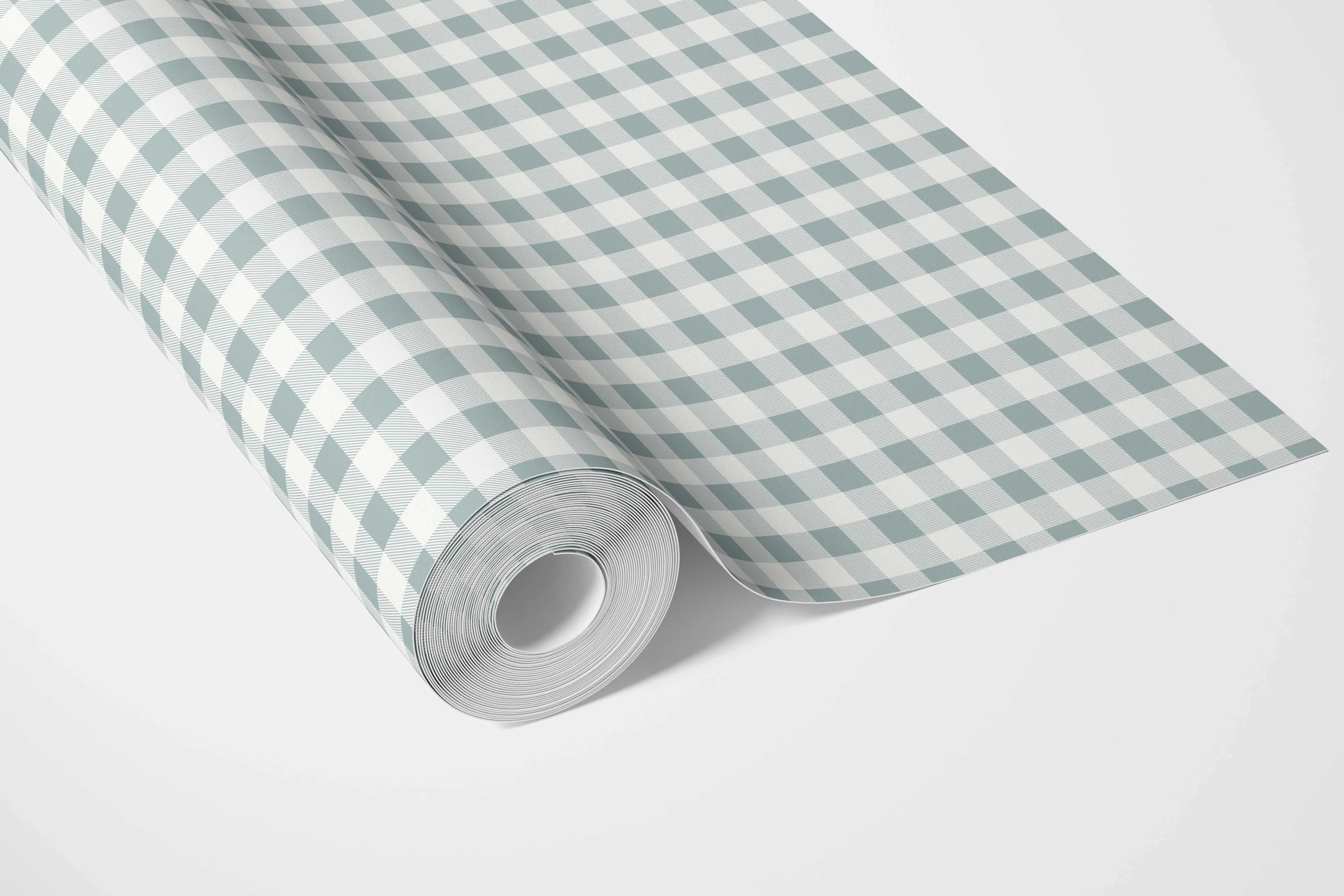 Gingham Checkered Bathroom Wallpaper Sample (Pastel Blue)