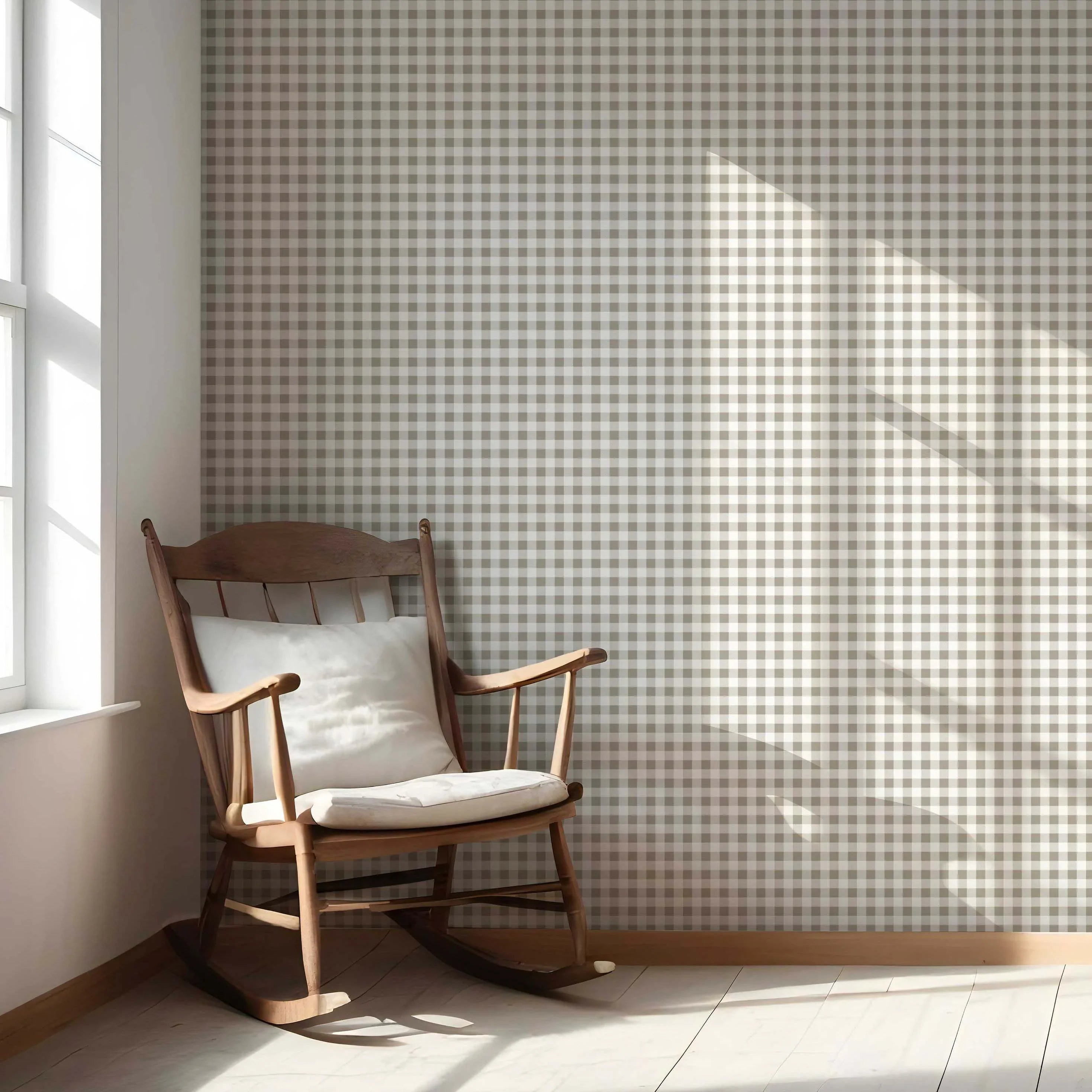 Neutral Gingham Checkered Nursery Wallpaper Sample (Taupe Grey/ Greige)