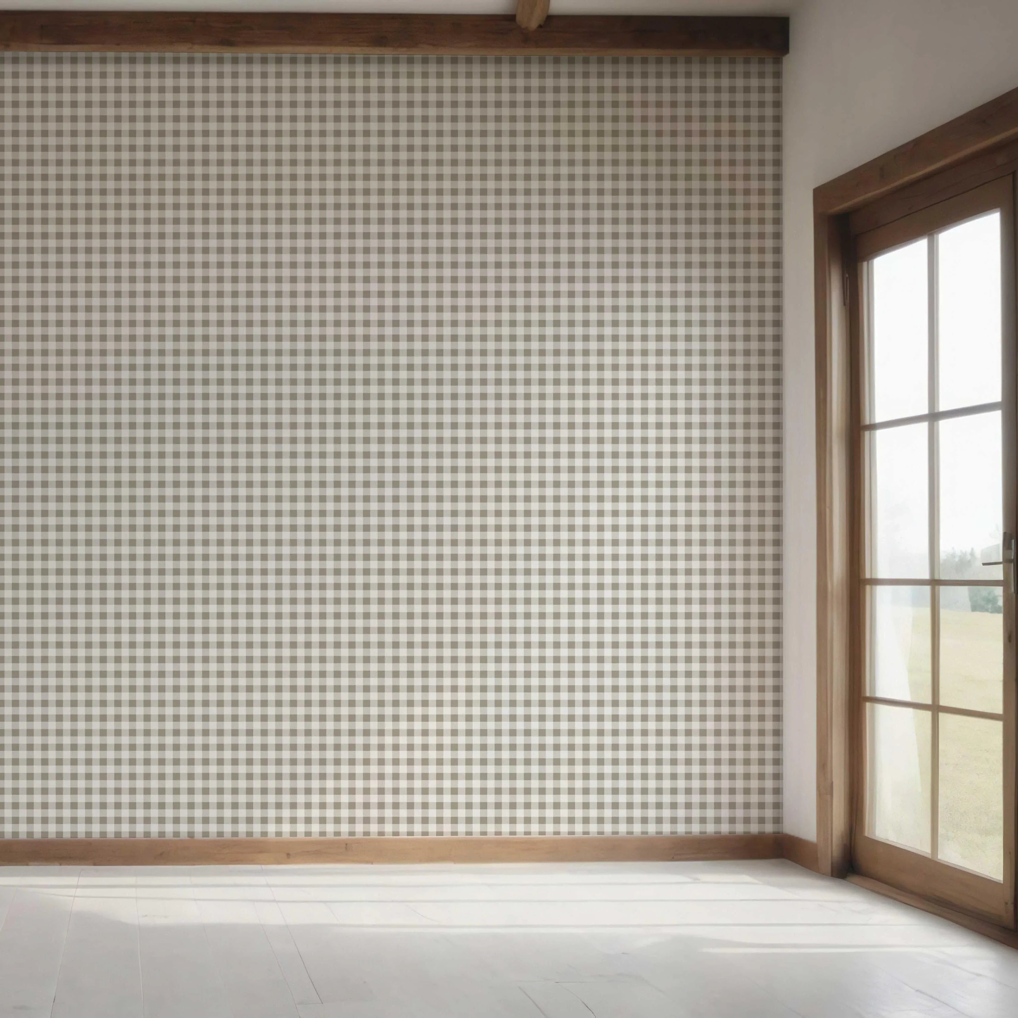 Neutral Gingham Checkered Bedroom Wallpaper Sample (Taupe Grey/ Greige)