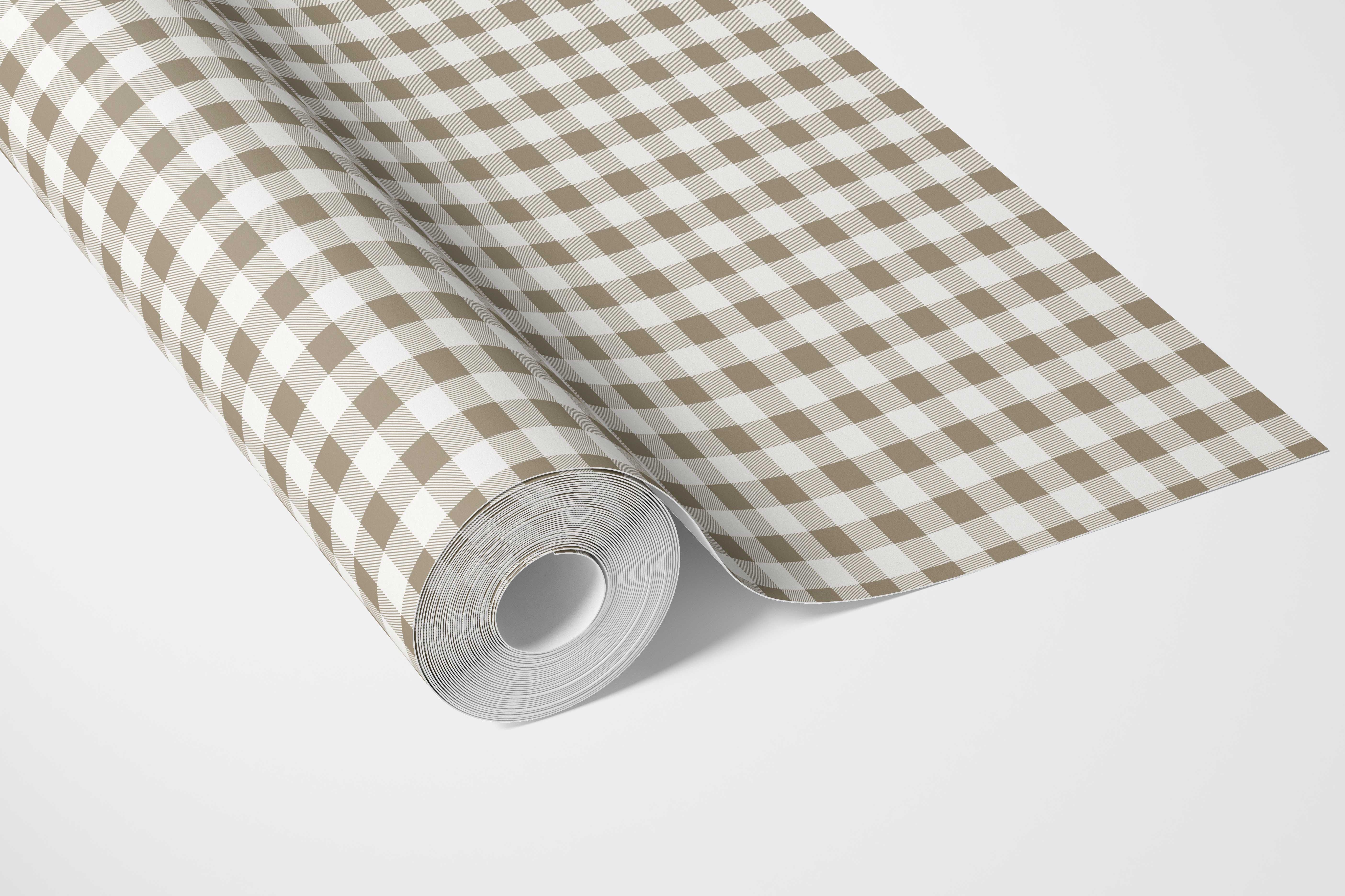 Neutral Gingham Checkered Bathroom Wallpaper Sample (Brown)